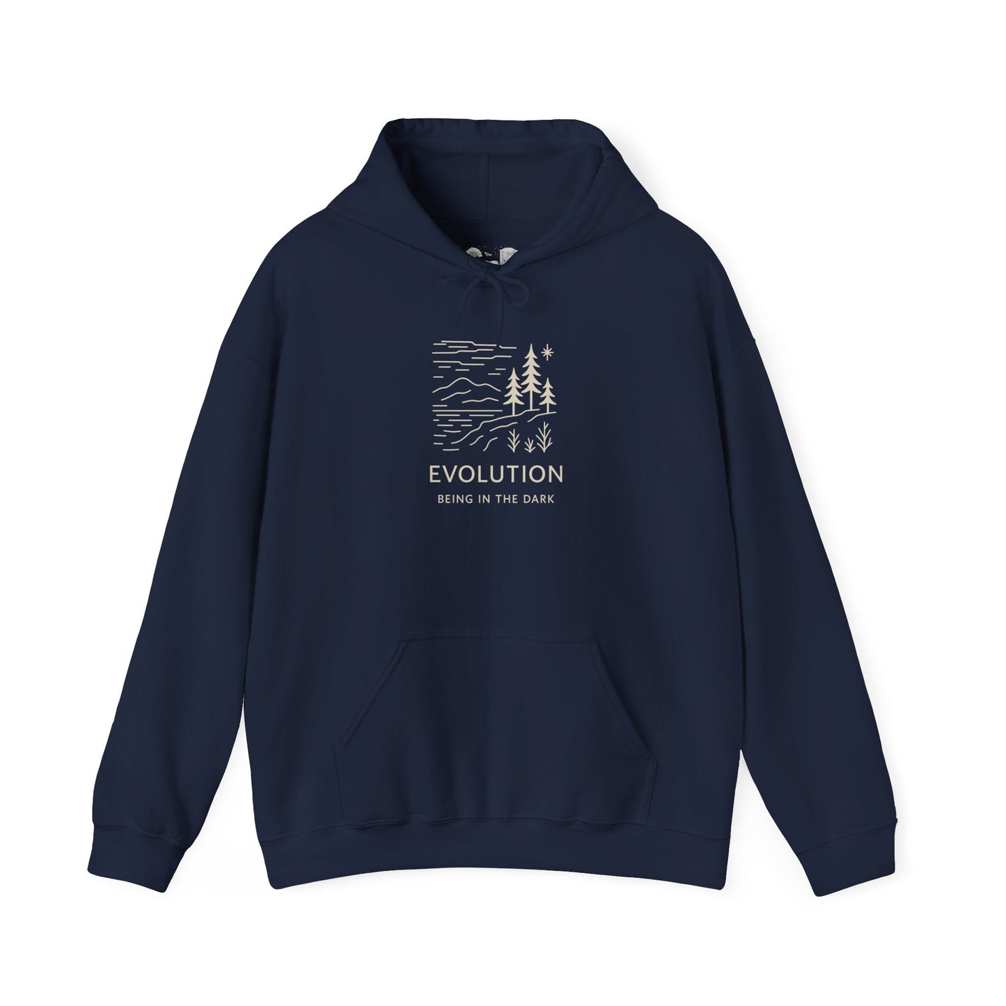 Evolution Hoodie - 'Being in the Dark' Outdoor Graphic Pullover - Atlas of Imaginary Worlds