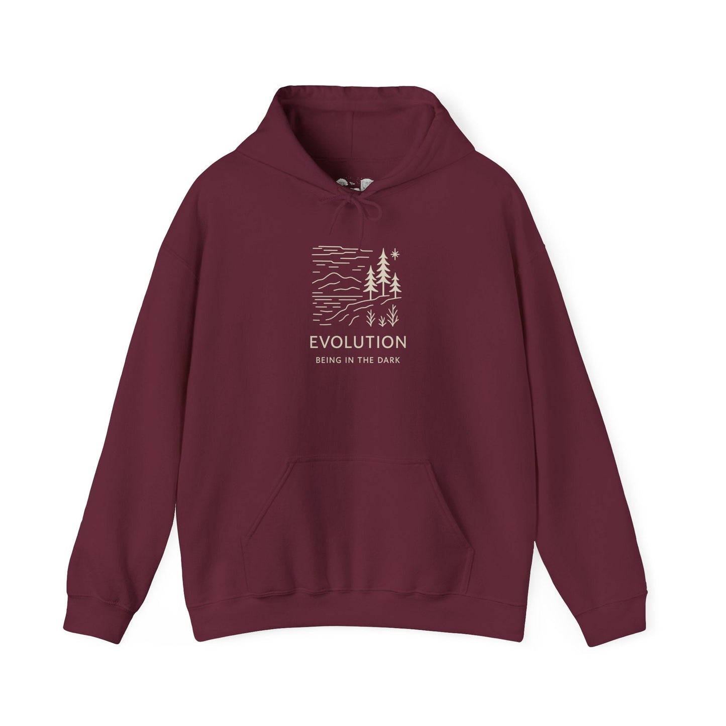 Evolution Hoodie - 'Being in the Dark' Outdoor Graphic Pullover - Atlas of Imaginary Worlds