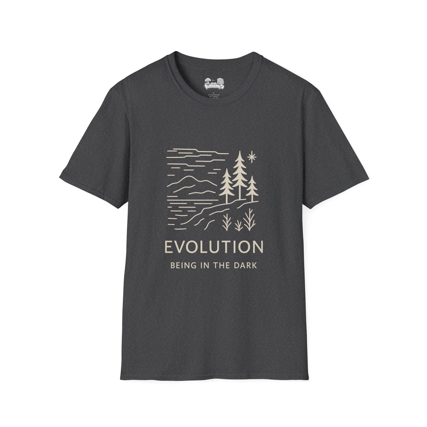Evolution Nature T‑Shirt — 'EVOLUTION: Rising in the Dark' Minimal Forest Graphic - Atlas of Imaginary Worlds