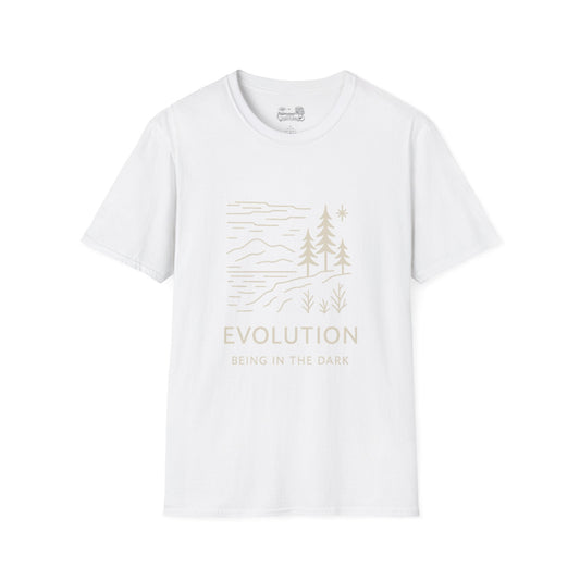 Evolution Nature T‑Shirt — 'EVOLUTION: Rising in the Dark' Minimal Forest Graphic - Atlas of Imaginary Worlds
