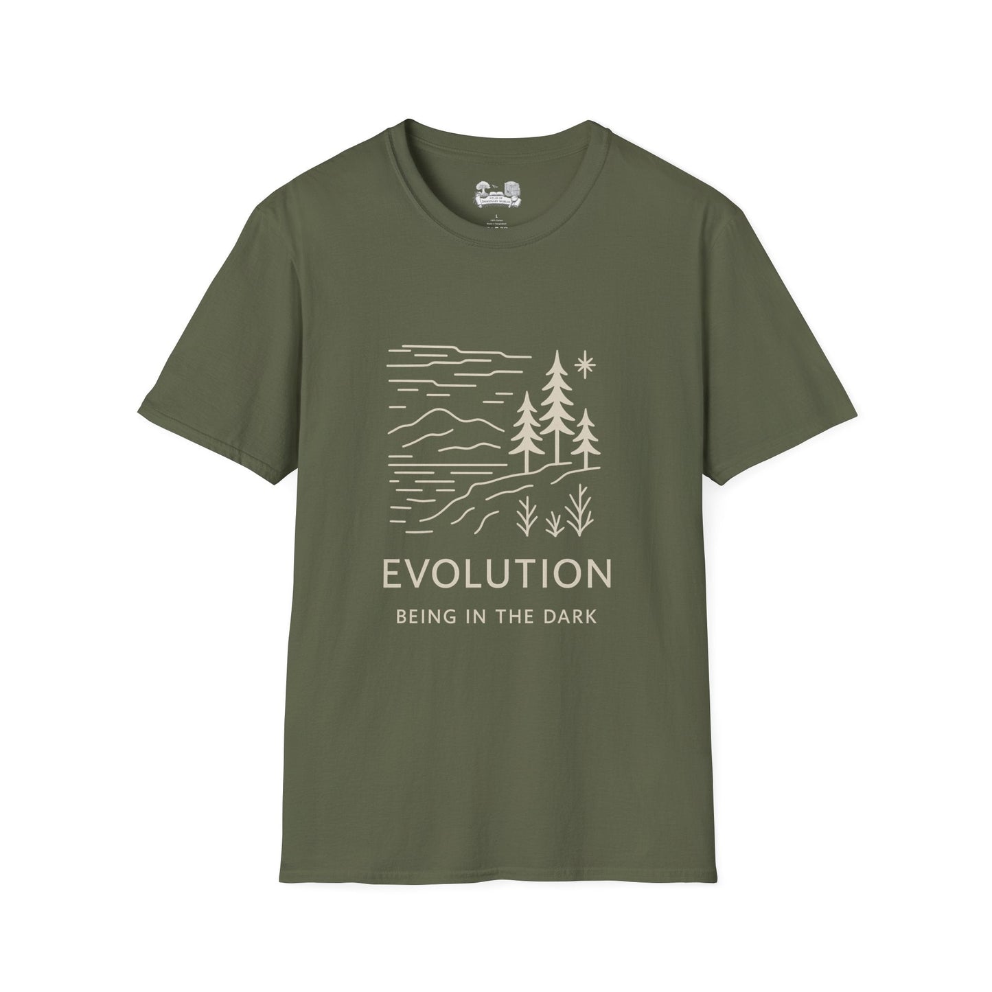 Evolution Nature T‑Shirt — 'EVOLUTION: Rising in the Dark' Minimal Forest Graphic - Atlas of Imaginary Worlds