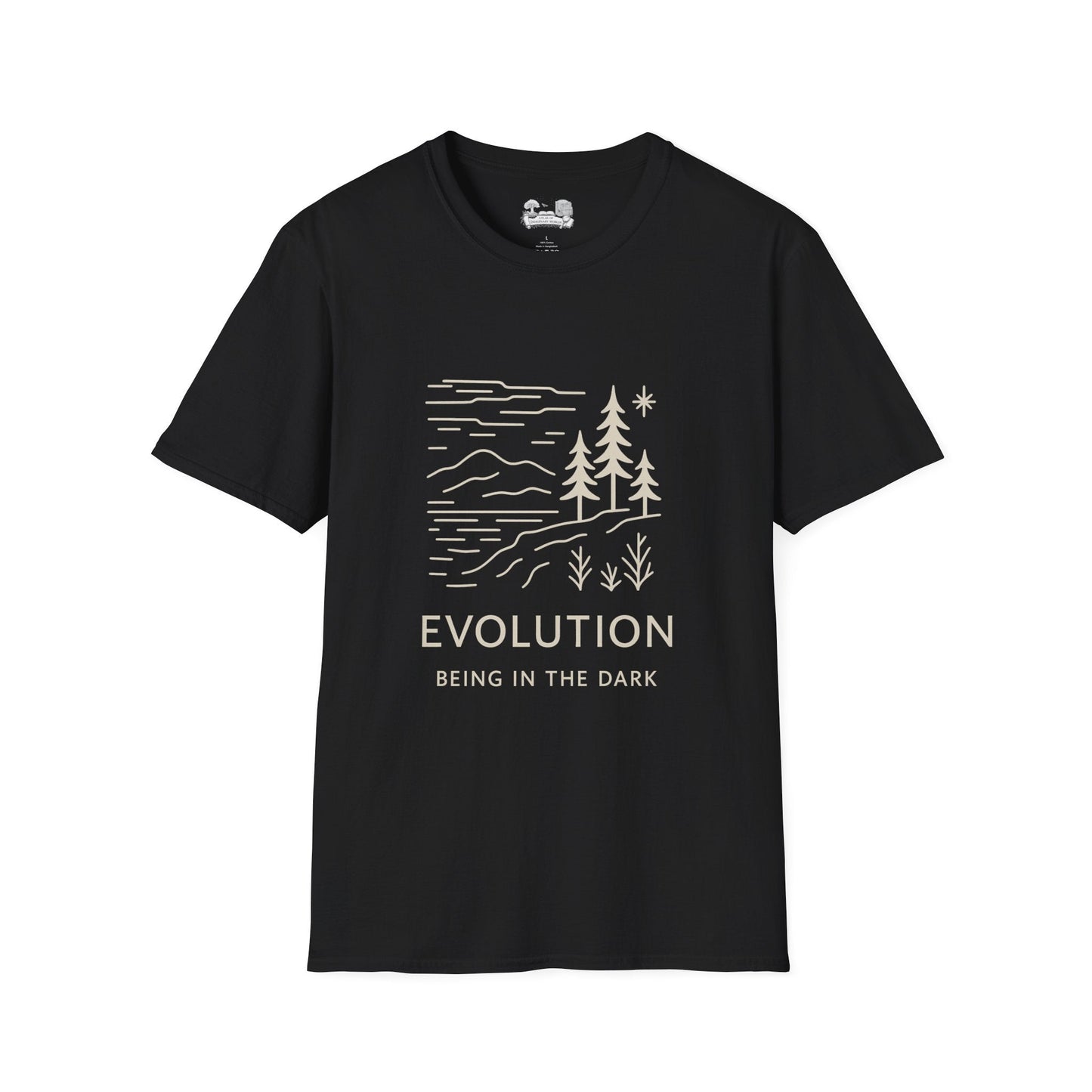 Evolution Nature T‑Shirt — 'EVOLUTION: Rising in the Dark' Minimal Forest Graphic - Atlas of Imaginary Worlds