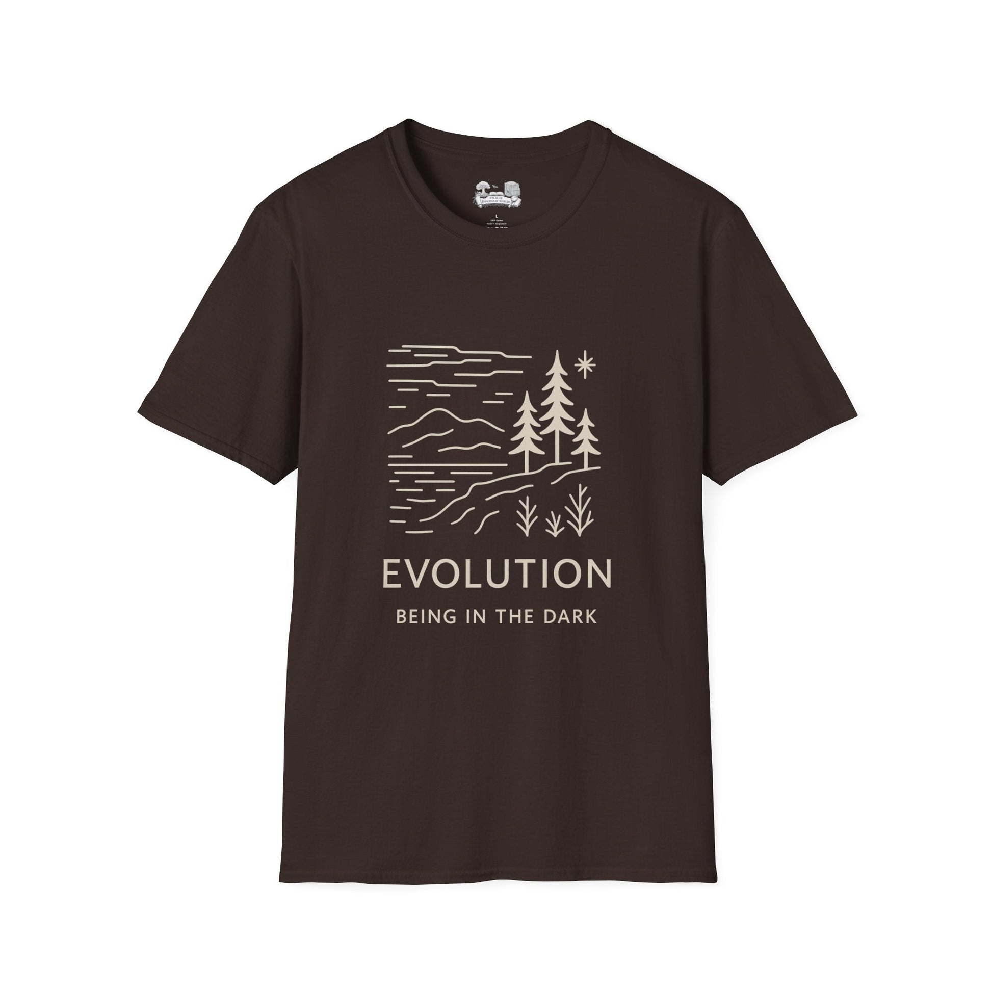 Evolution Nature T‑Shirt — 'EVOLUTION: Rising in the Dark' Minimal Forest Graphic - Atlas of Imaginary Worlds