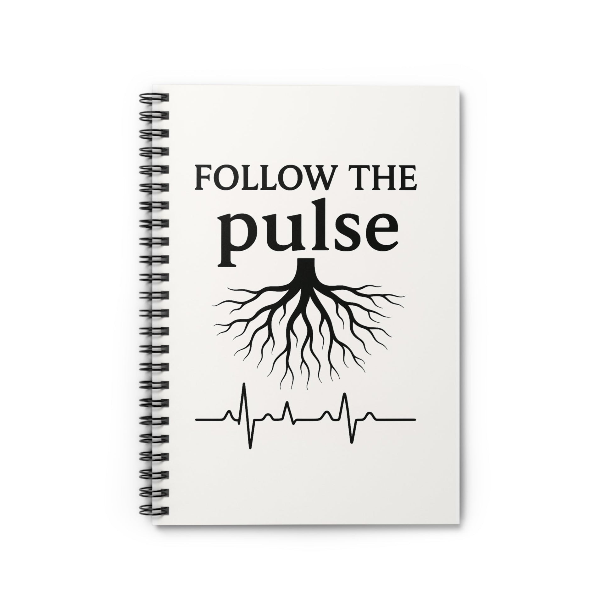 Follow The Pulse Spiral Notebook — Rooted Heartbeat Ruled Journal - Atlas of Imaginary Worlds