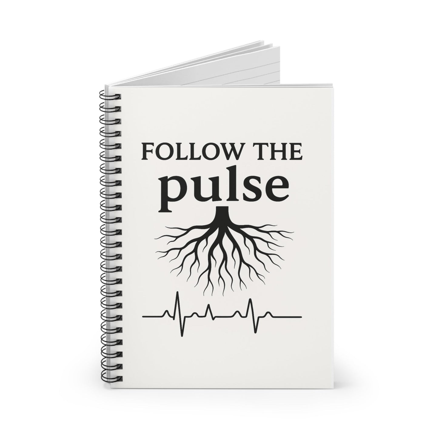 Follow The Pulse Spiral Notebook — Rooted Heartbeat Ruled Journal - Atlas of Imaginary Worlds
