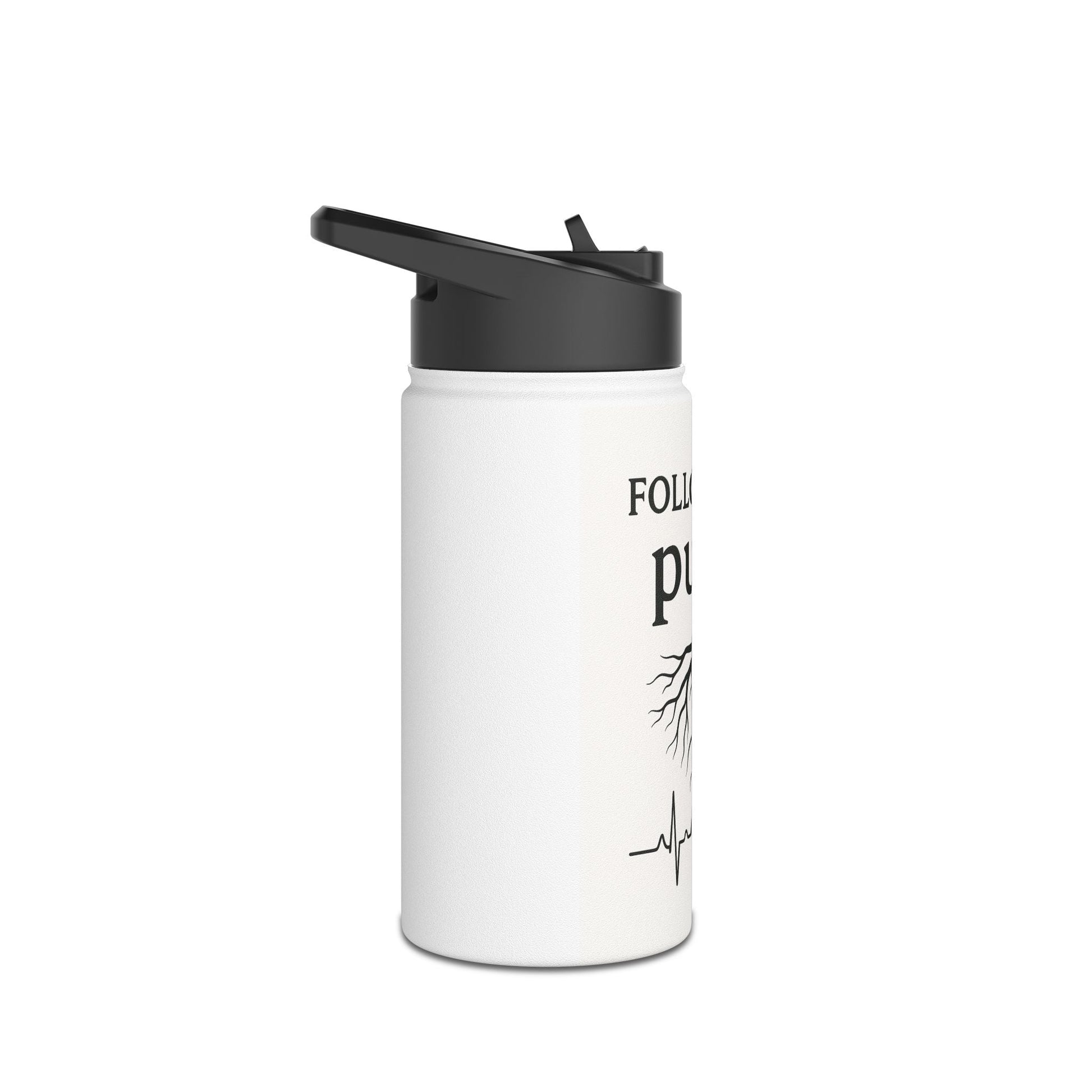 Follow the Pulse Stainless Steel Water Bottle — ECG & Tree Roots Graphic - Atlas of Imaginary Worlds