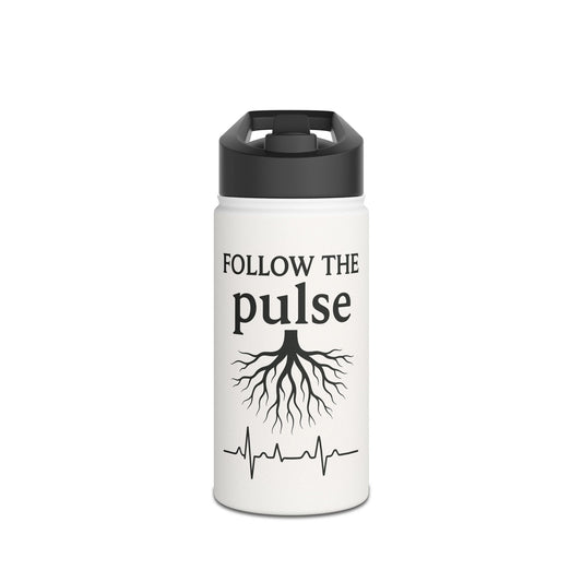 Follow the Pulse Stainless Steel Water Bottle — ECG & Tree Roots Graphic - Atlas of Imaginary Worlds