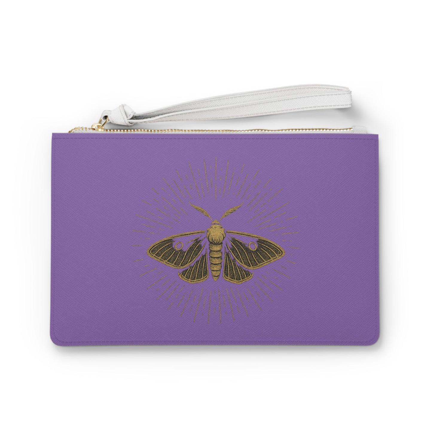 Gold Moth Wristlet Clutch — Purple Botanical Evening Bag - Atlas of Imaginary Worlds