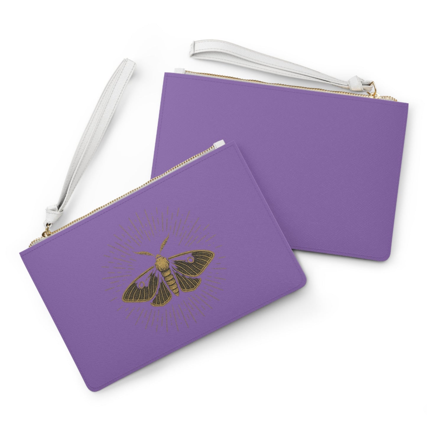 Gold Moth Wristlet Clutch — Purple Botanical Evening Bag - Atlas of Imaginary Worlds