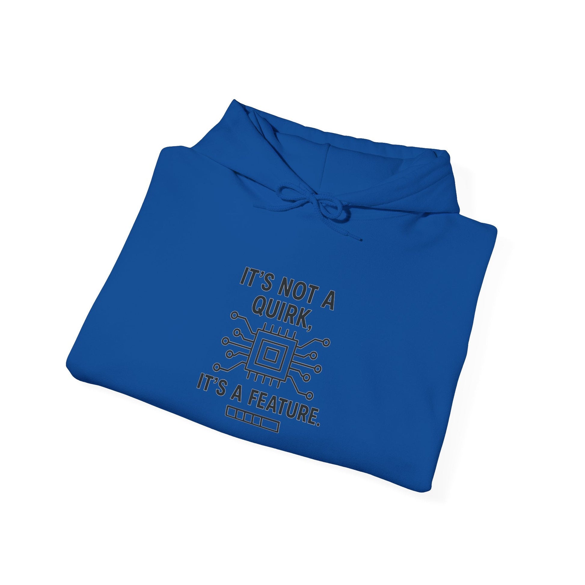 Hoodie — "It's Not a Quirk, It's a Feature" Tech Graphic Pullover - Atlas of Imaginary Worlds