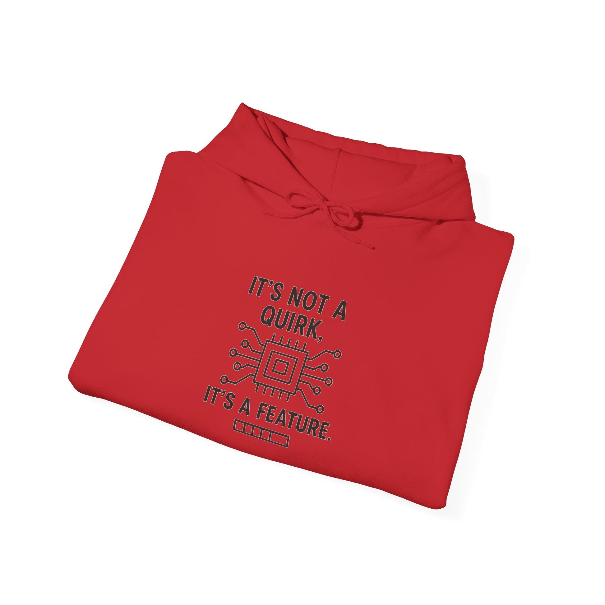 Hoodie — "It's Not a Quirk, It's a Feature" Tech Graphic Pullover - Atlas of Imaginary Worlds