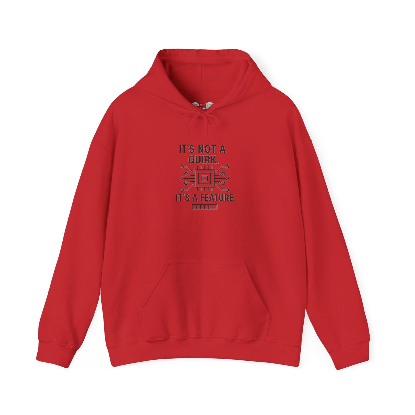 Hoodie — "It's Not a Quirk, It's a Feature" Tech Graphic Pullover - Atlas of Imaginary Worlds