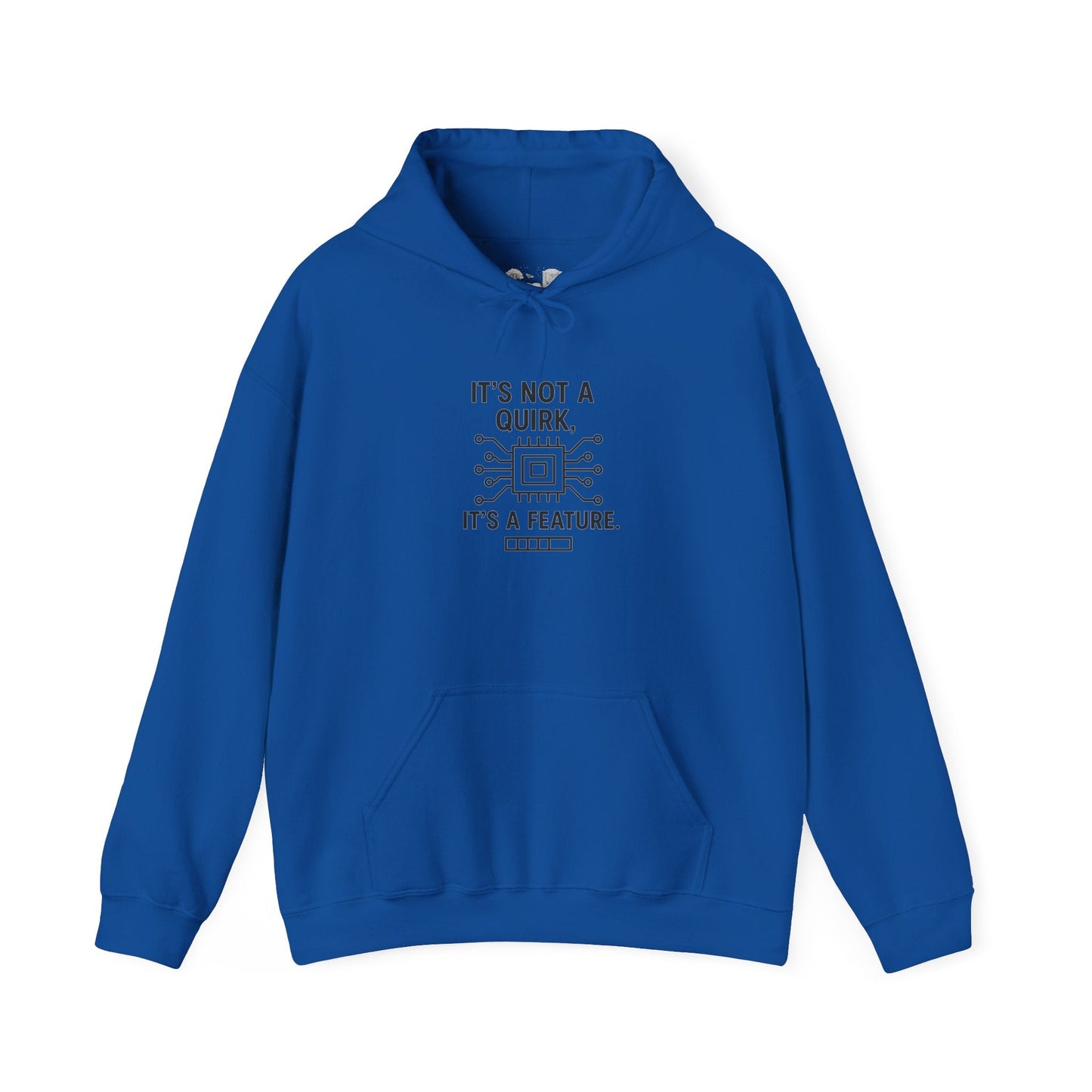 Hoodie — "It's Not a Quirk, It's a Feature" Tech Graphic Pullover - Atlas of Imaginary Worlds