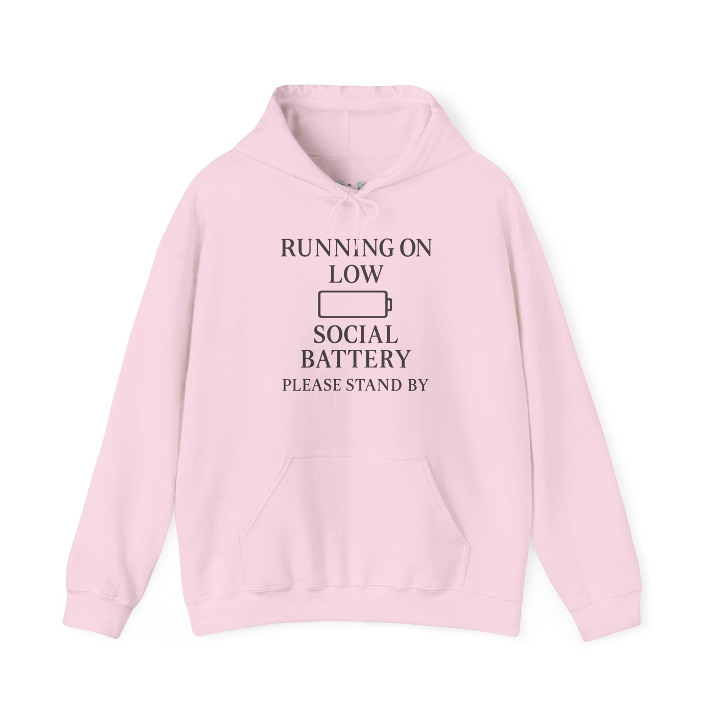 Hoodie — "Running on Low Social Battery, Please Stand By" Graphic - Atlas of Imaginary Worlds
