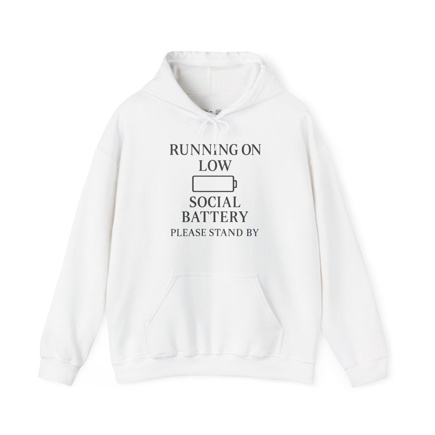 Hoodie — "Running on Low Social Battery, Please Stand By" Graphic - Atlas of Imaginary Worlds
