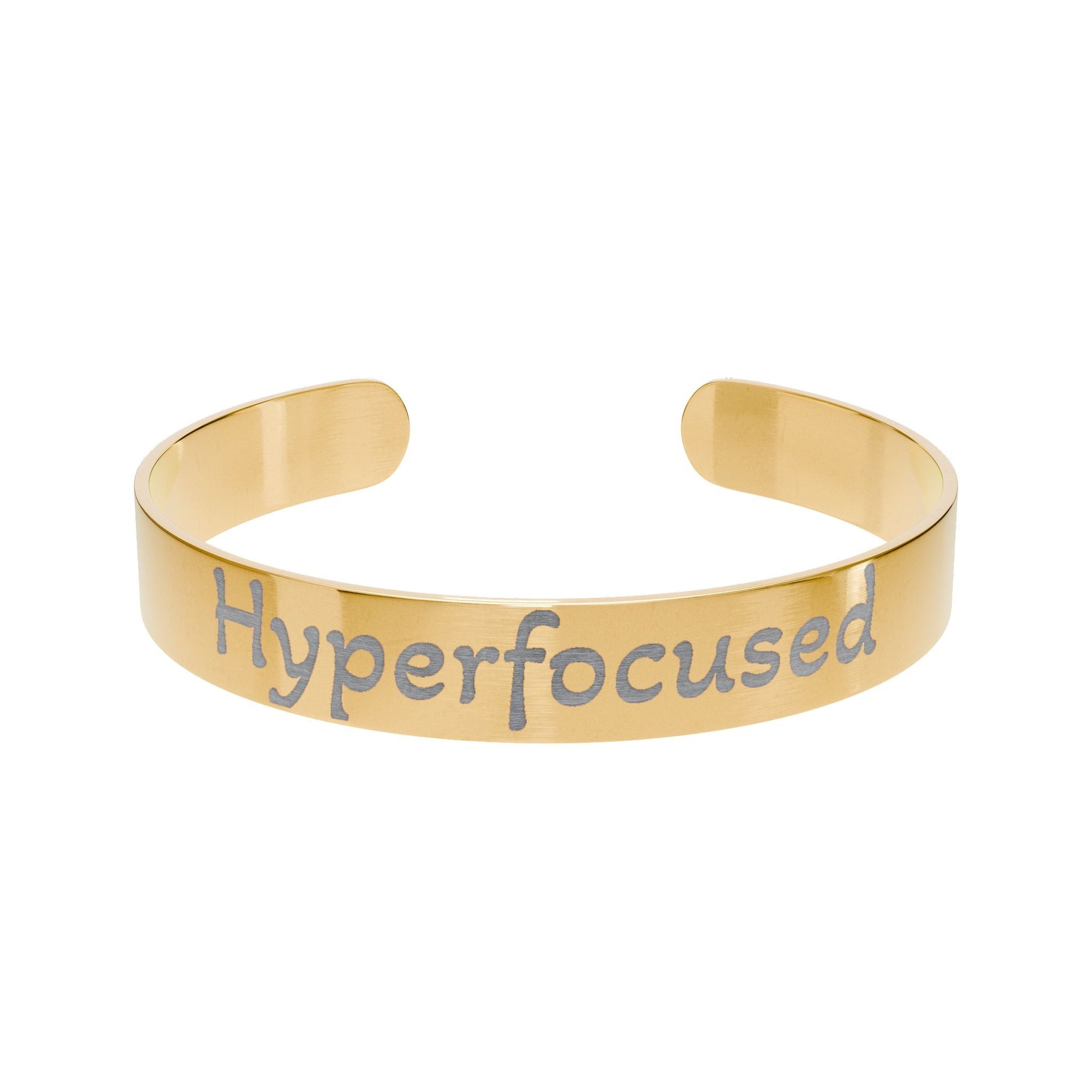 "Hyperfocused" - Gold Engraved Cuff Bracelet - Atlas of Imaginary Worlds