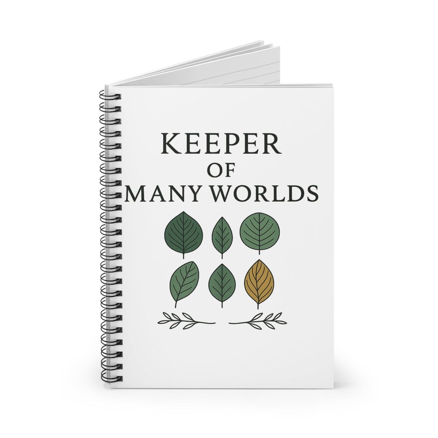 Keeper of Many Worlds Spiral Notebook — Lined Journal with Leaf Art - Atlas of Imaginary Worlds