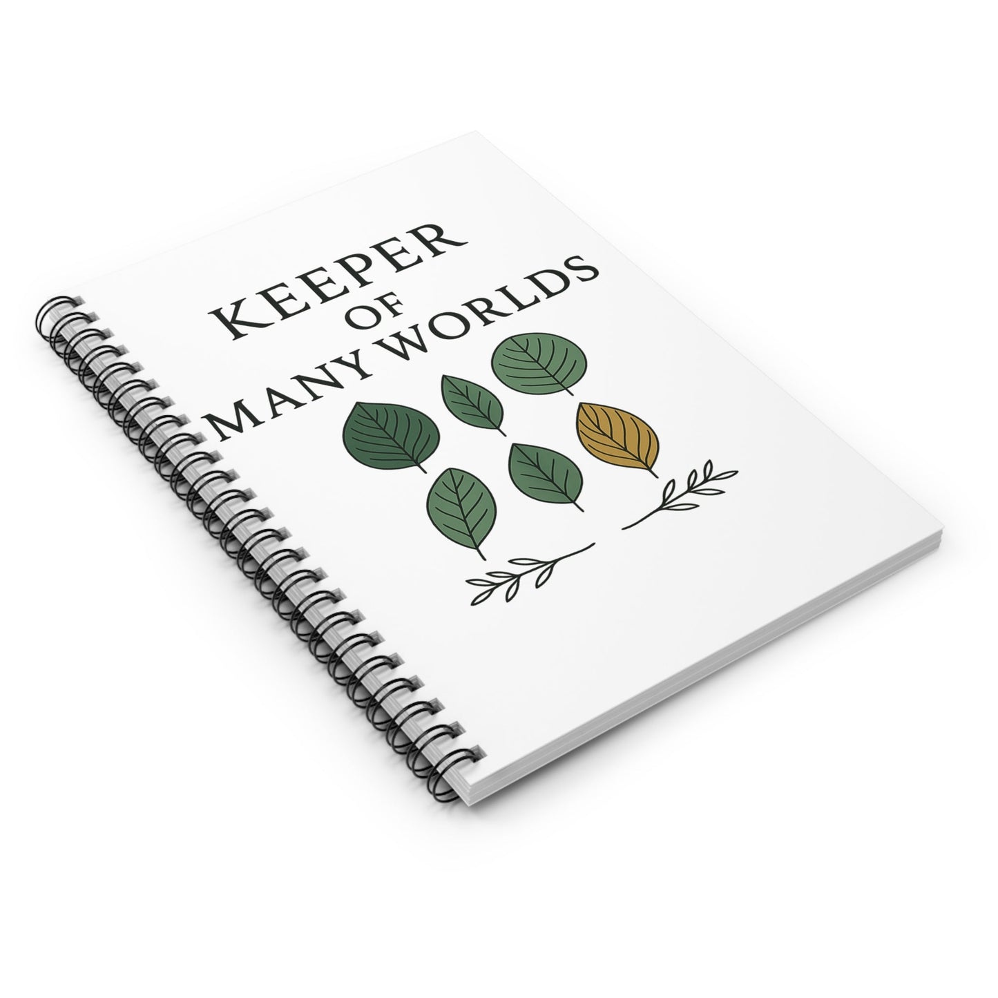 Keeper of Many Worlds Spiral Notebook — Lined Journal with Leaf Art - Atlas of Imaginary Worlds