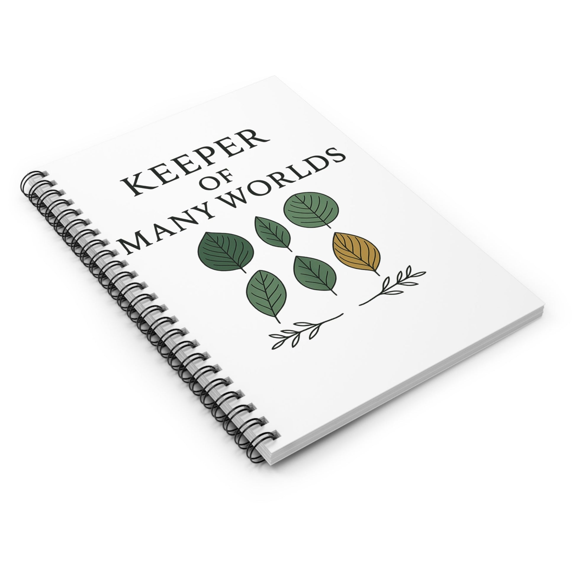 Keeper of Many Worlds Spiral Notebook — Lined Journal with Leaf Art - Atlas of Imaginary Worlds