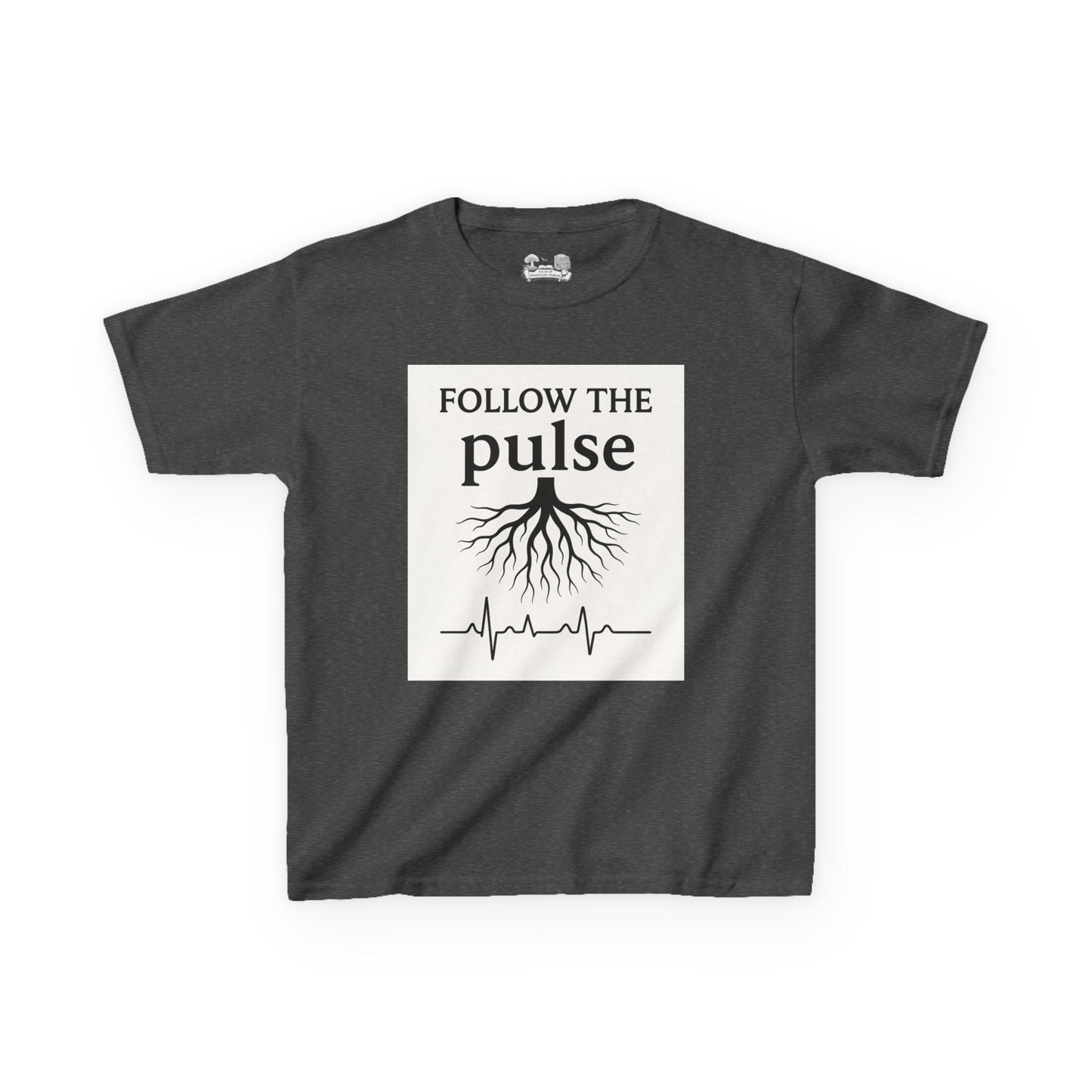 Kids T-Shirt — "Follow the Pulse" Tree Roots & Heartbeat Graphic - Atlas of Imaginary Worlds