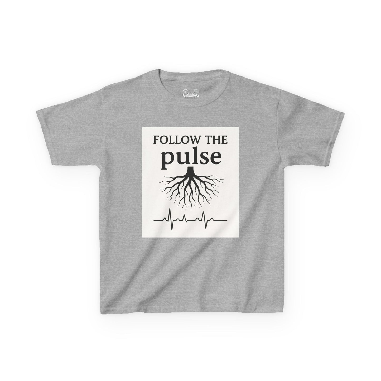 Kids T-Shirt — "Follow the Pulse" Tree Roots & Heartbeat Graphic - Atlas of Imaginary Worlds