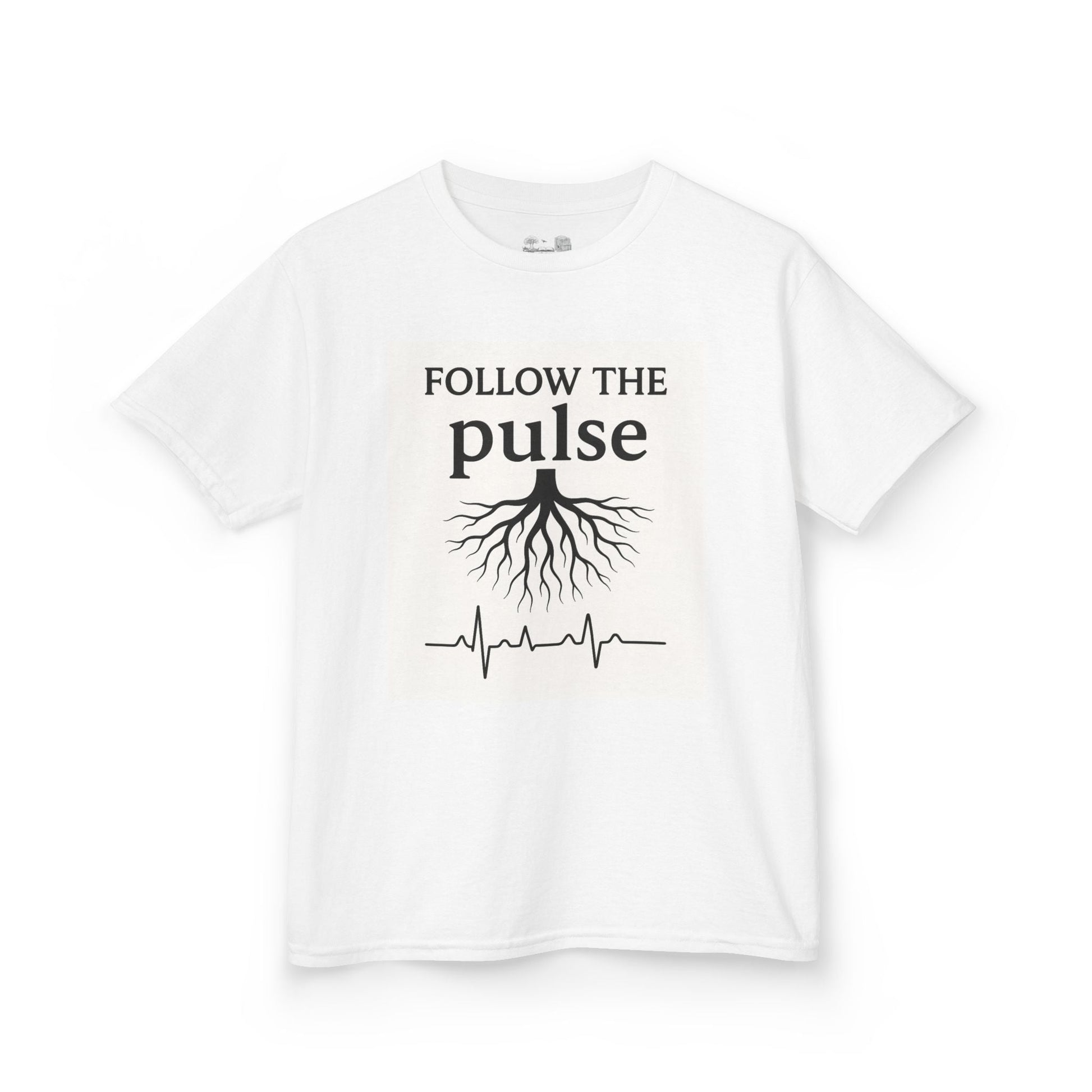 Kids T-Shirt — "Follow the Pulse" Tree Roots & Heartbeat Graphic - Atlas of Imaginary Worlds