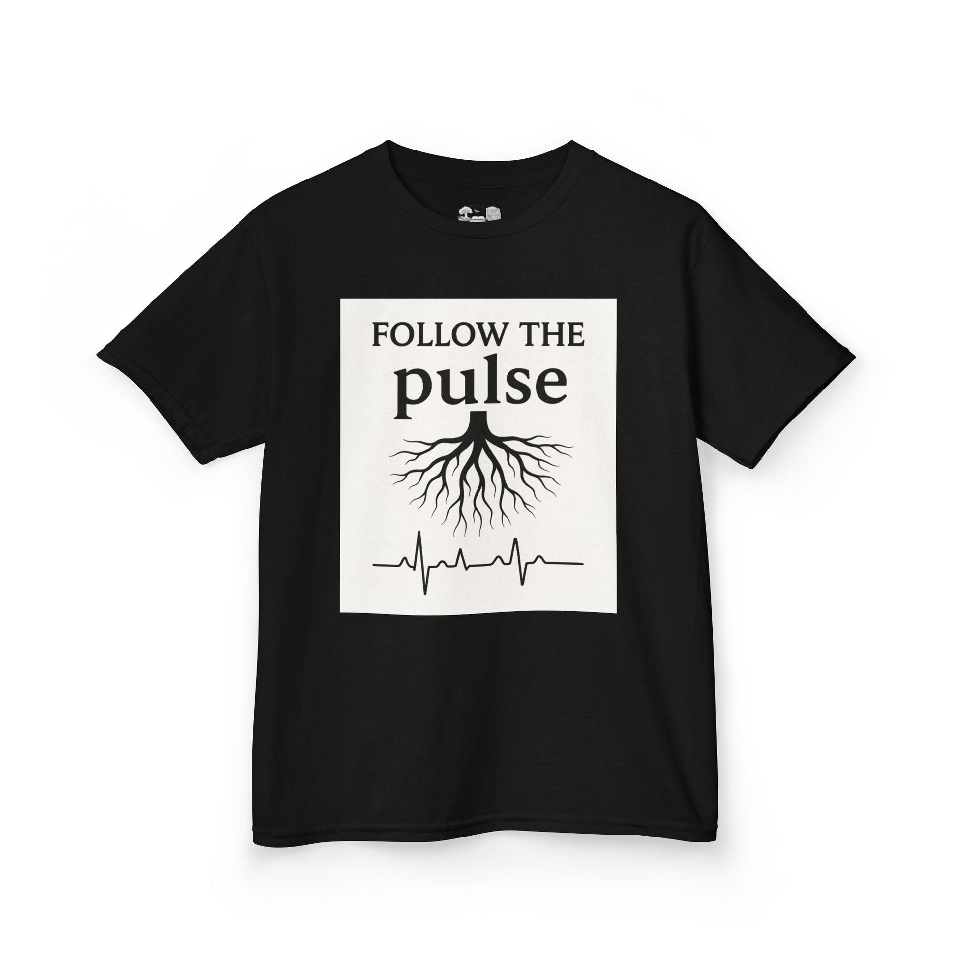 Kids T-Shirt — "Follow the Pulse" Tree Roots & Heartbeat Graphic - Atlas of Imaginary Worlds