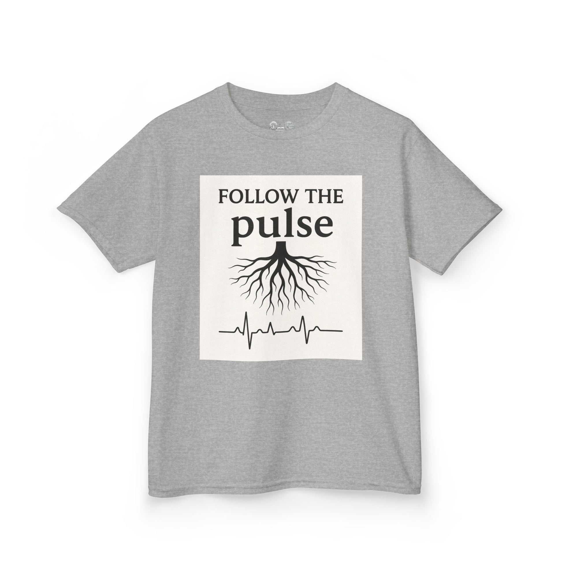 Kids T-Shirt — "Follow the Pulse" Tree Roots & Heartbeat Graphic - Atlas of Imaginary Worlds