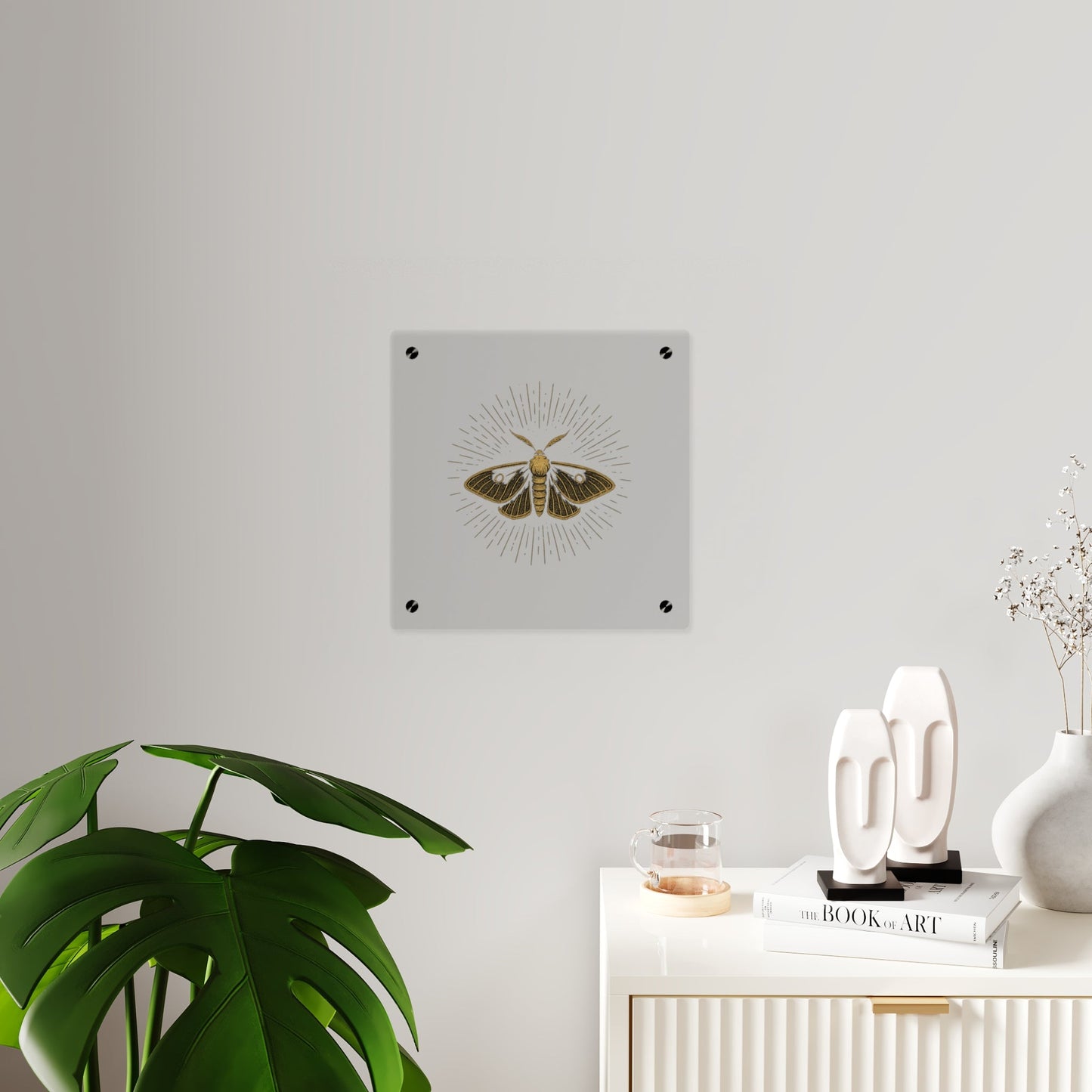 Lumen Gold Moth Acrylic Wall Art Panel — Minimalist Botanical - Inspired Home Décor - Atlas of Imaginary Worlds