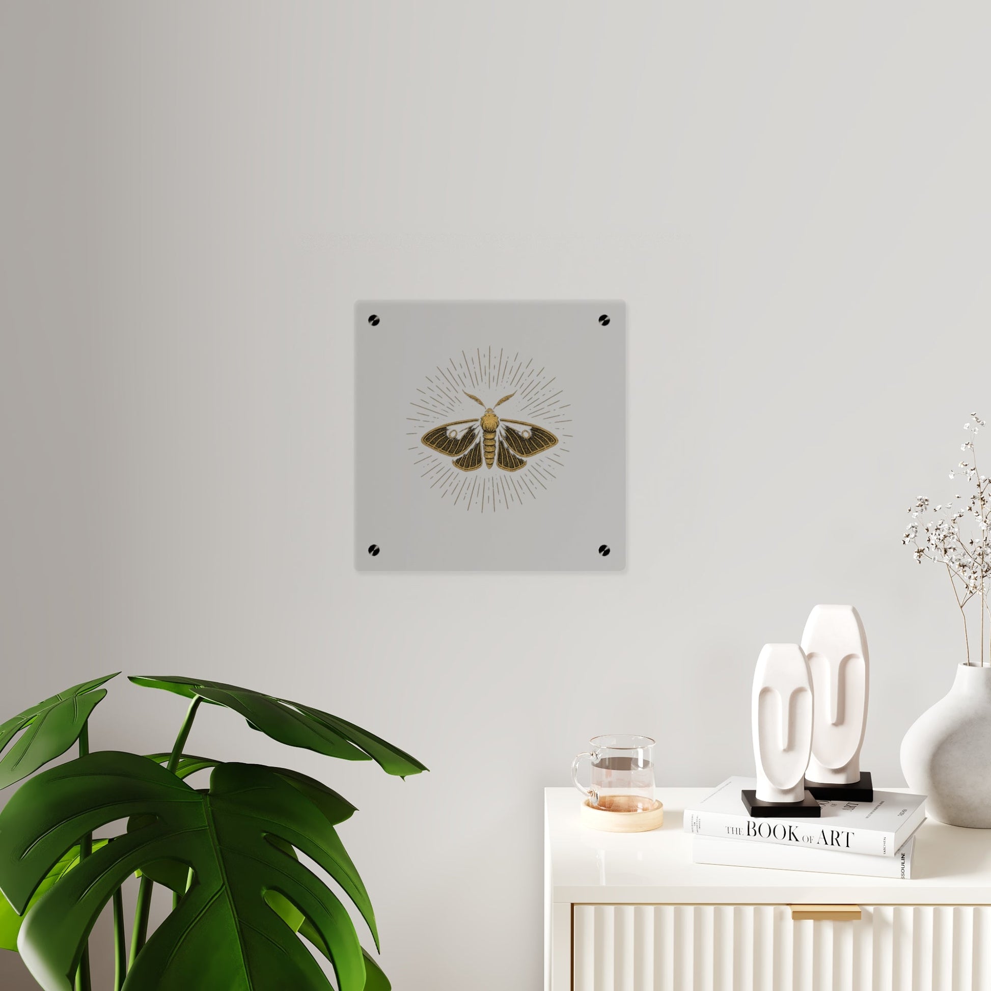 Lumen Gold Moth Acrylic Wall Art Panel — Minimalist Botanical - Inspired Home Décor - Atlas of Imaginary Worlds