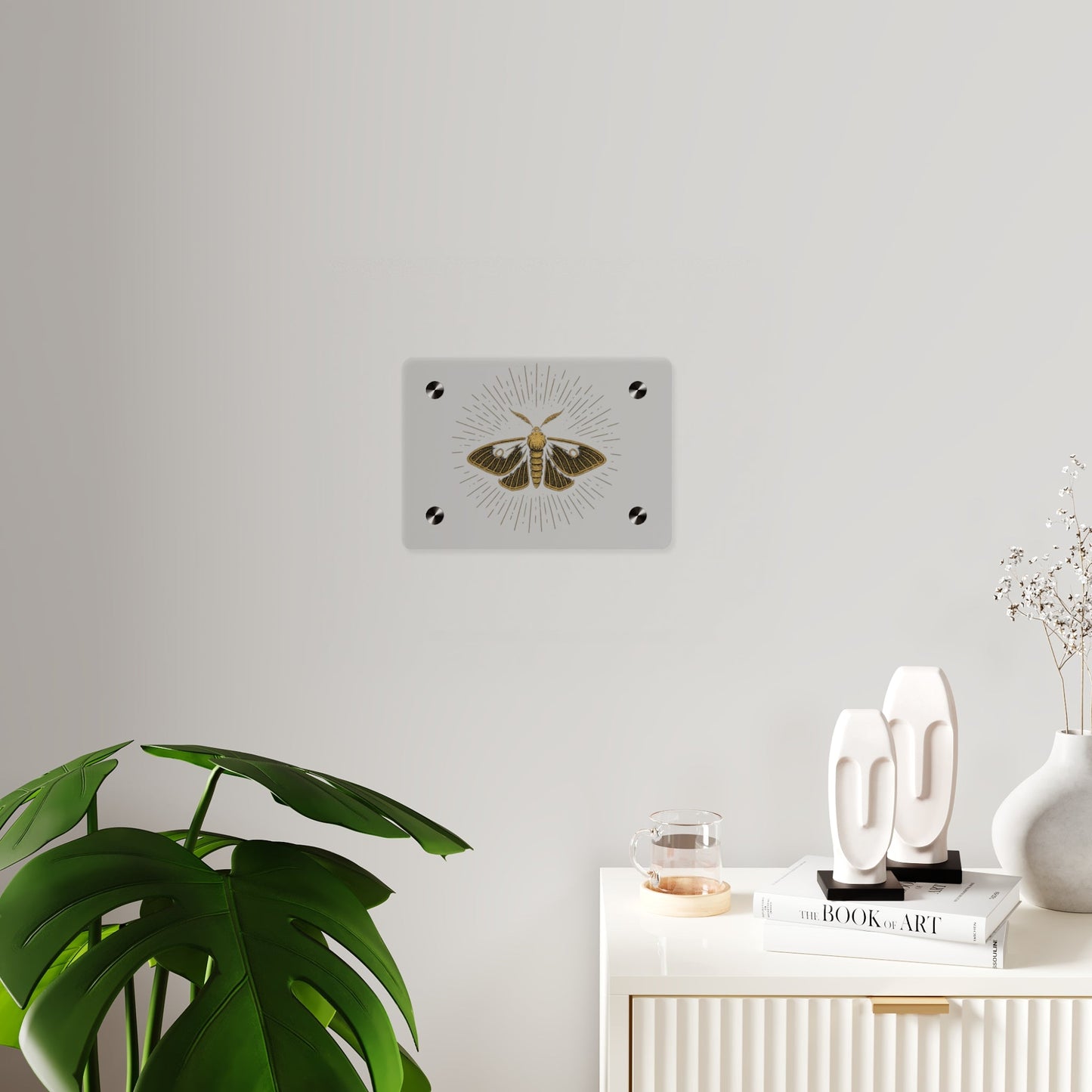 Lumen Gold Moth Acrylic Wall Art Panel — Minimalist Botanical - Inspired Home Décor - Atlas of Imaginary Worlds