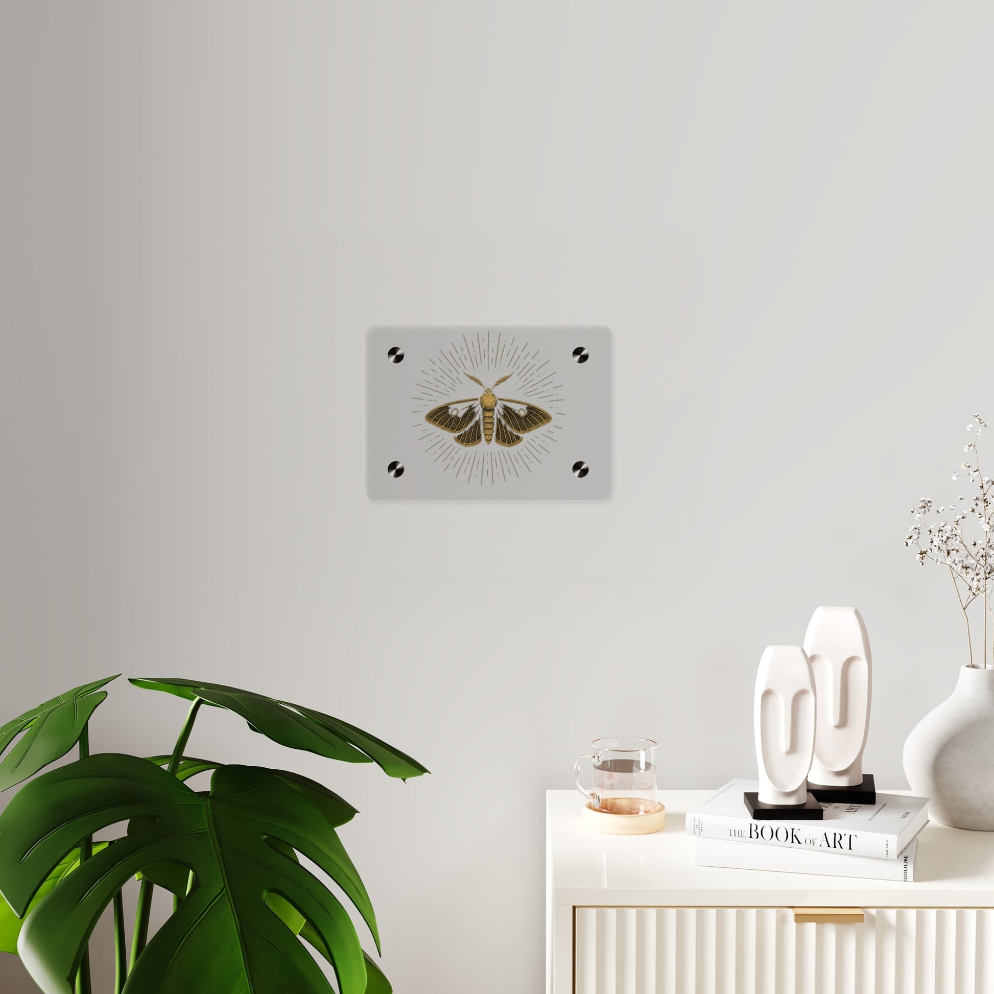 Lumen Gold Moth Acrylic Wall Art Panel — Minimalist Botanical - Inspired Home Décor - Atlas of Imaginary Worlds
