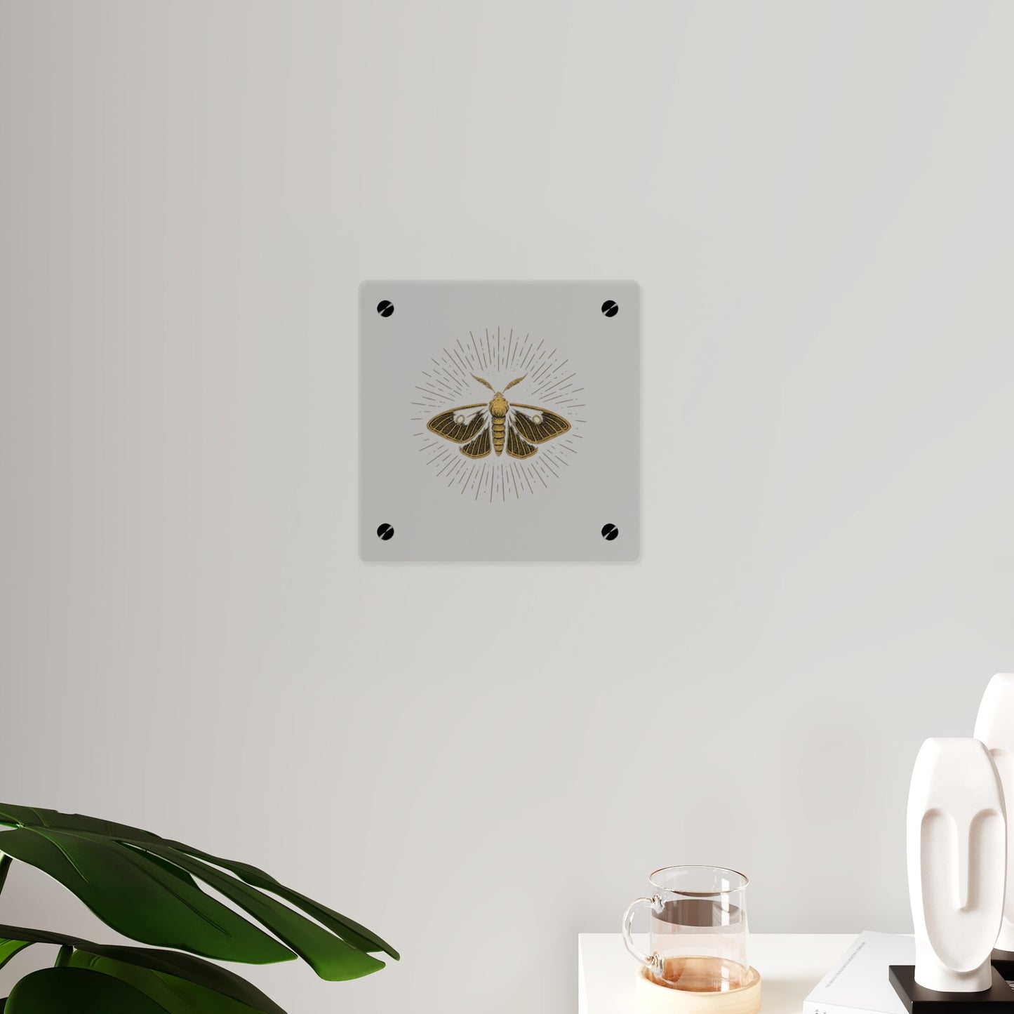 Lumen Gold Moth Acrylic Wall Art Panel — Minimalist Botanical - Inspired Home Décor - Atlas of Imaginary Worlds