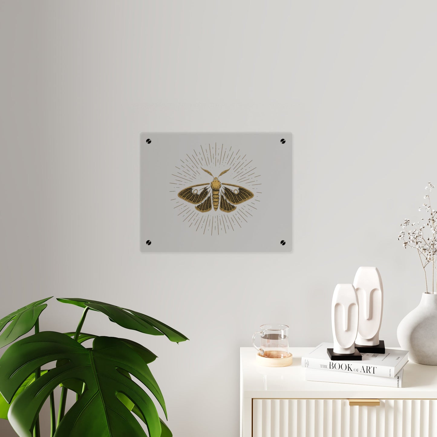 Lumen Gold Moth Acrylic Wall Art Panel — Minimalist Botanical - Inspired Home Décor - Atlas of Imaginary Worlds