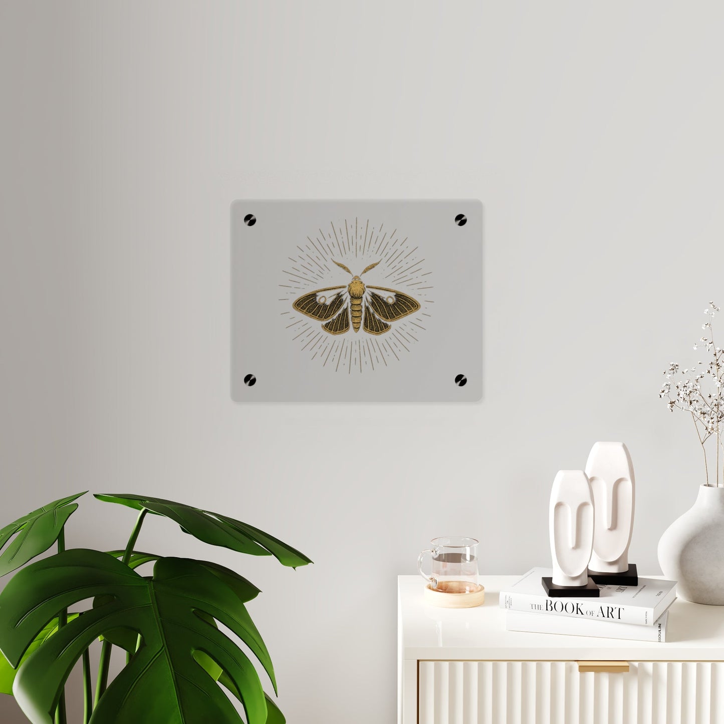 Lumen Gold Moth Acrylic Wall Art Panel — Minimalist Botanical - Inspired Home Décor - Atlas of Imaginary Worlds