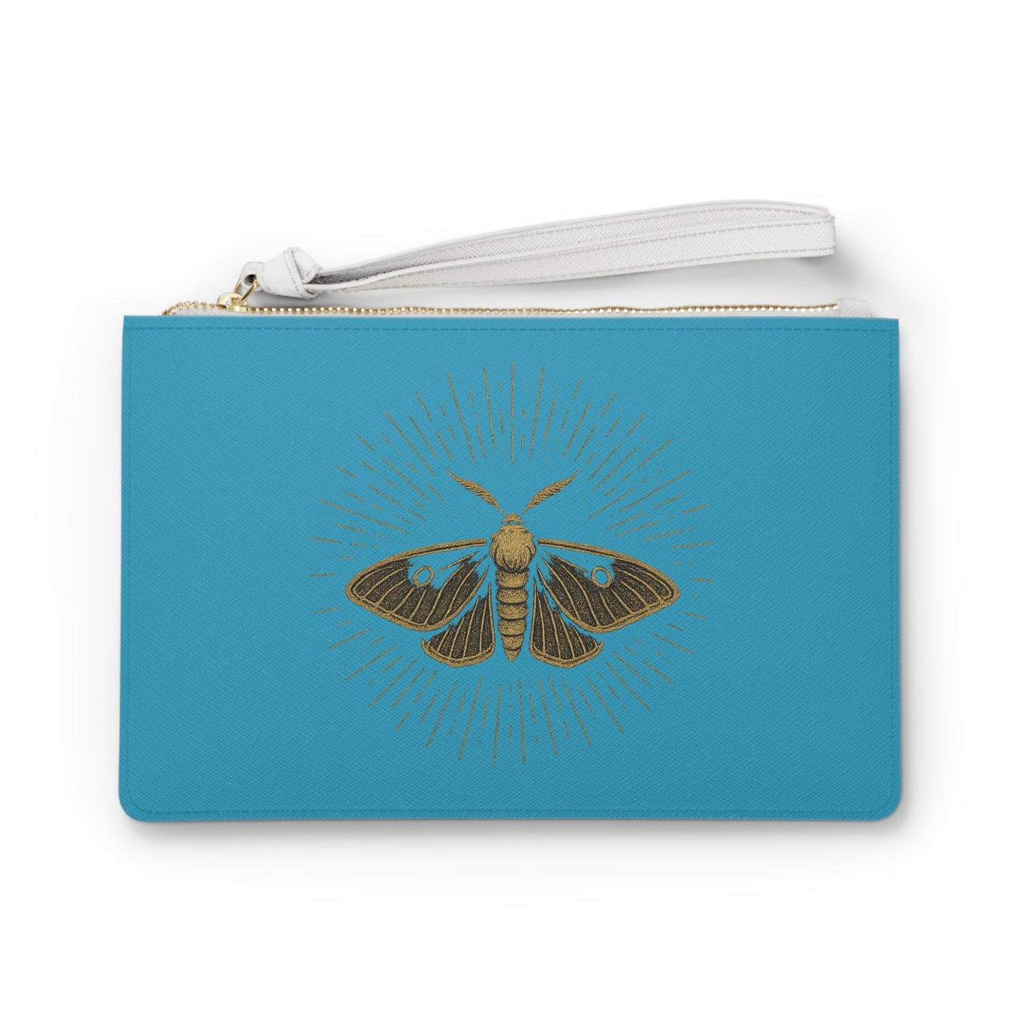 Moth Clutch Bag — Gold Moth Illustration Wristlet on Teal - Atlas of Imaginary Worlds