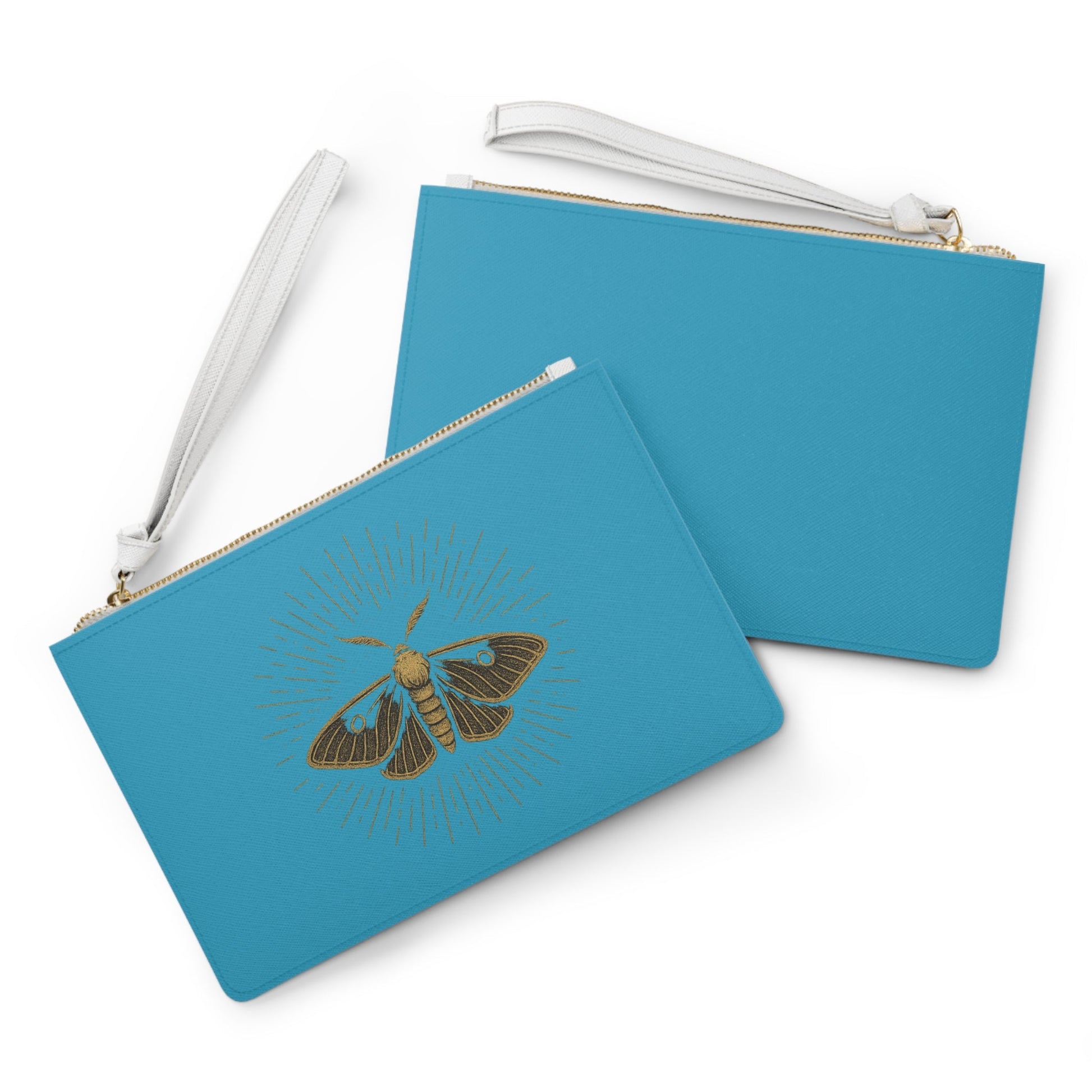 Moth Clutch Bag — Gold Moth Illustration Wristlet on Teal - Atlas of Imaginary Worlds