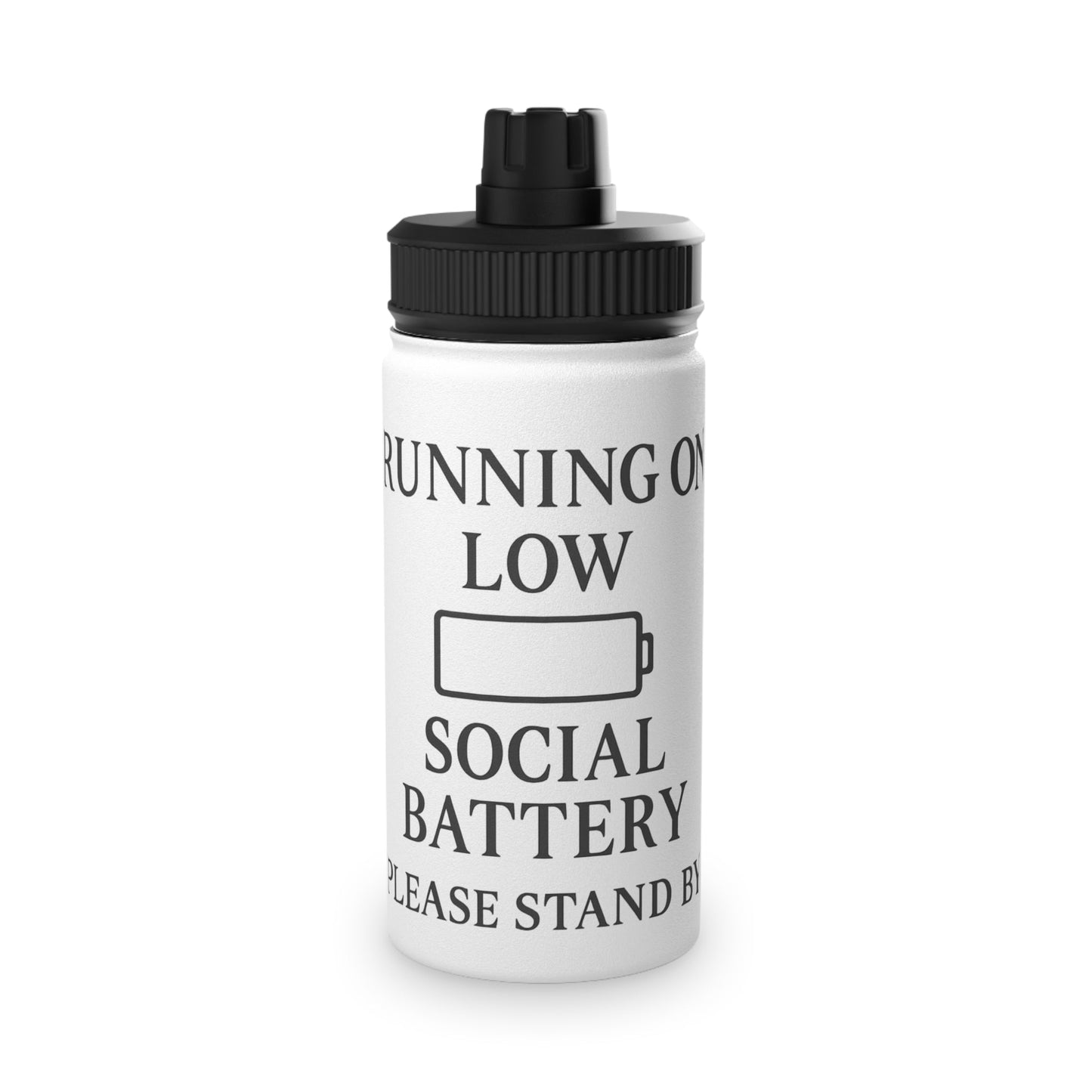 Running on Low Social Battery Stainless Steel Water Bottle — Sports Lid - Atlas of Imaginary Worlds