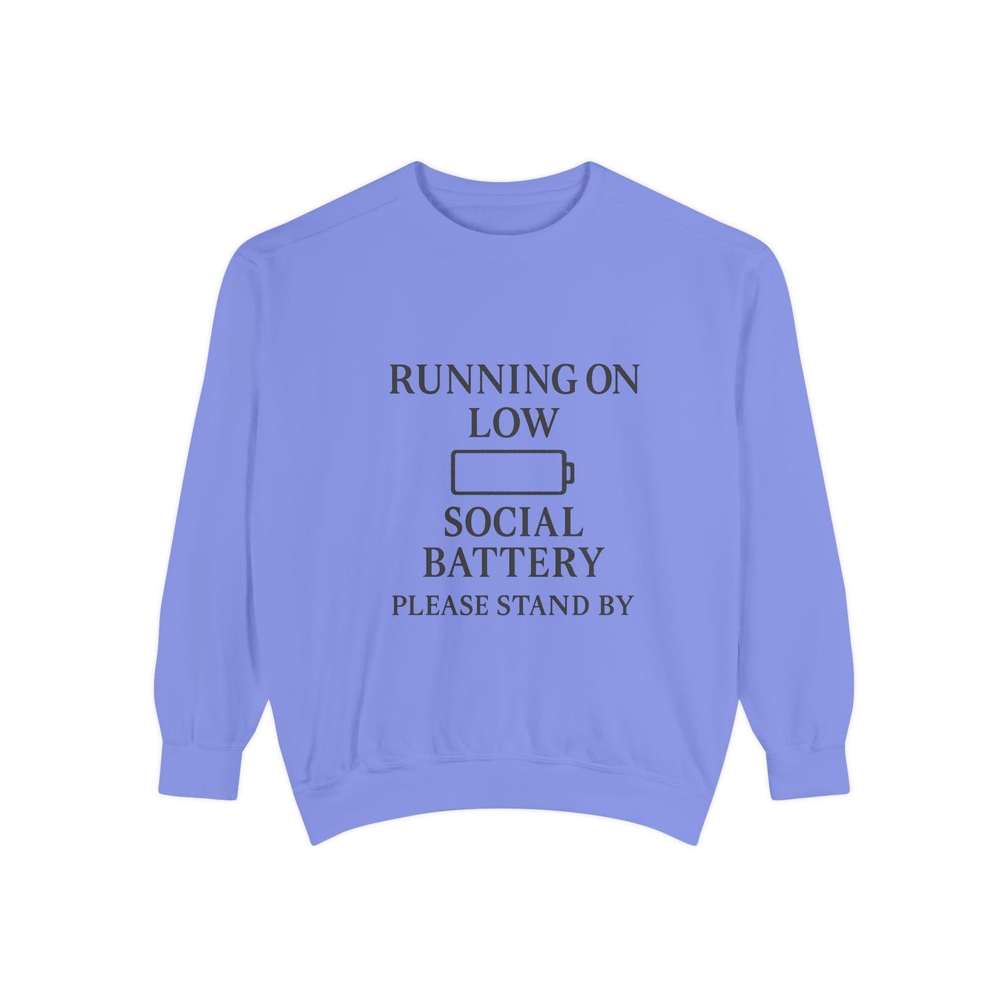 Running on Low Social Battery Sweatshirt — Funny Introvert Crewneck - Atlas of Imaginary Worlds