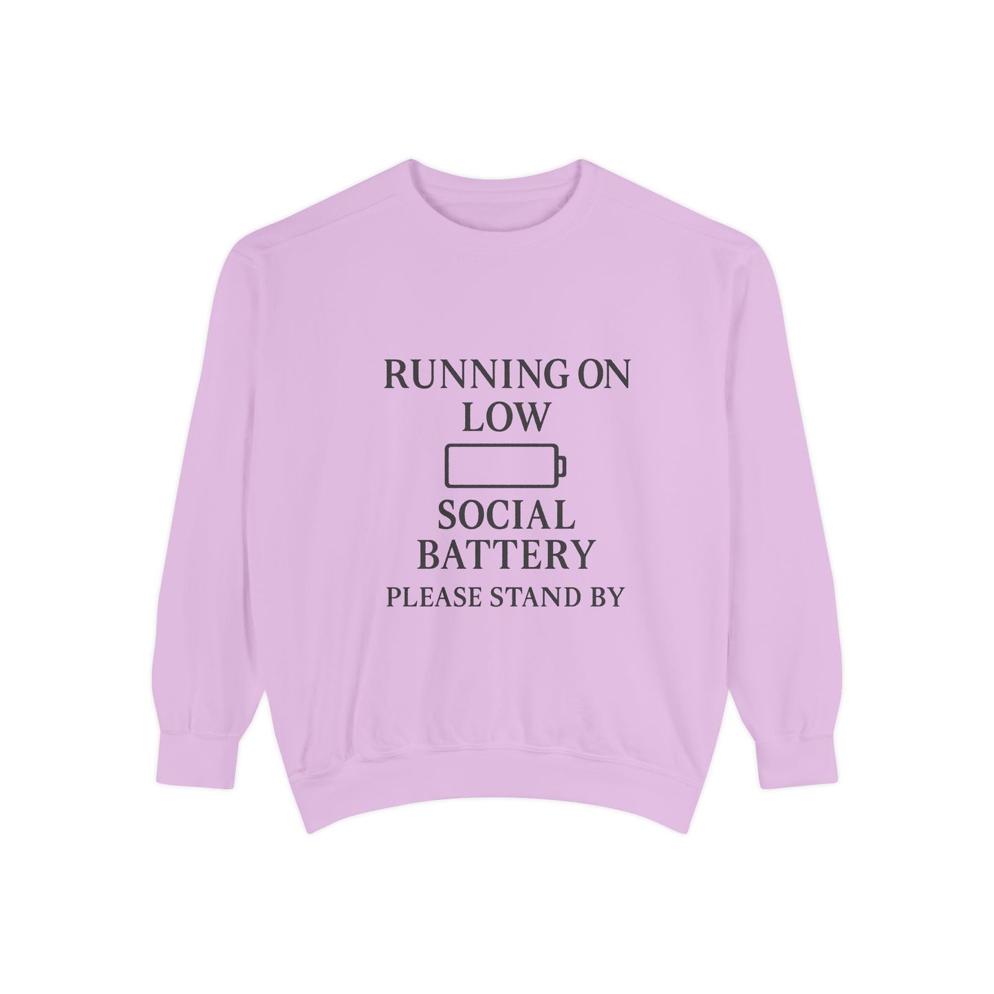 Running on Low Social Battery Sweatshirt — Funny Introvert Crewneck - Atlas of Imaginary Worlds
