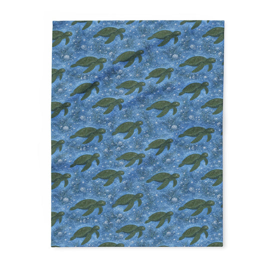 Sea Turtle Fleece Blanket — Ocean Blue Cozy Throw for Beach Lovers & Gifts - Atlas of Imaginary Worlds