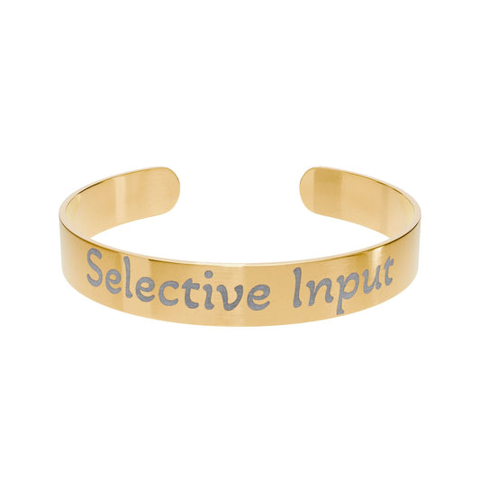 "Selective Input" - Gold Engraved Cuff Bracelet - Atlas of Imaginary Worlds