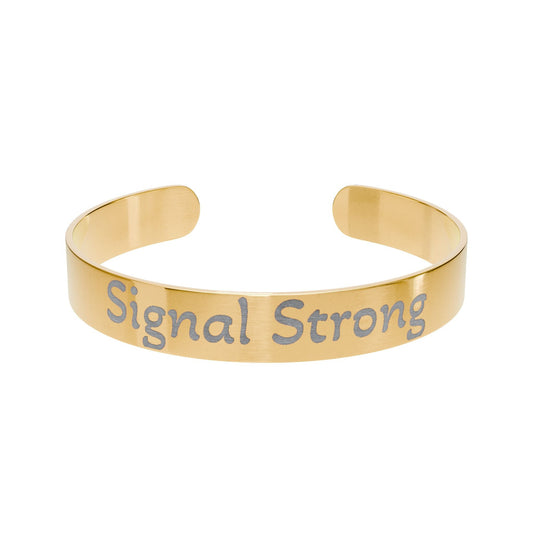 "Signal Strong" - Gold Engraved Cuff Bracelet - Atlas of Imaginary Worlds