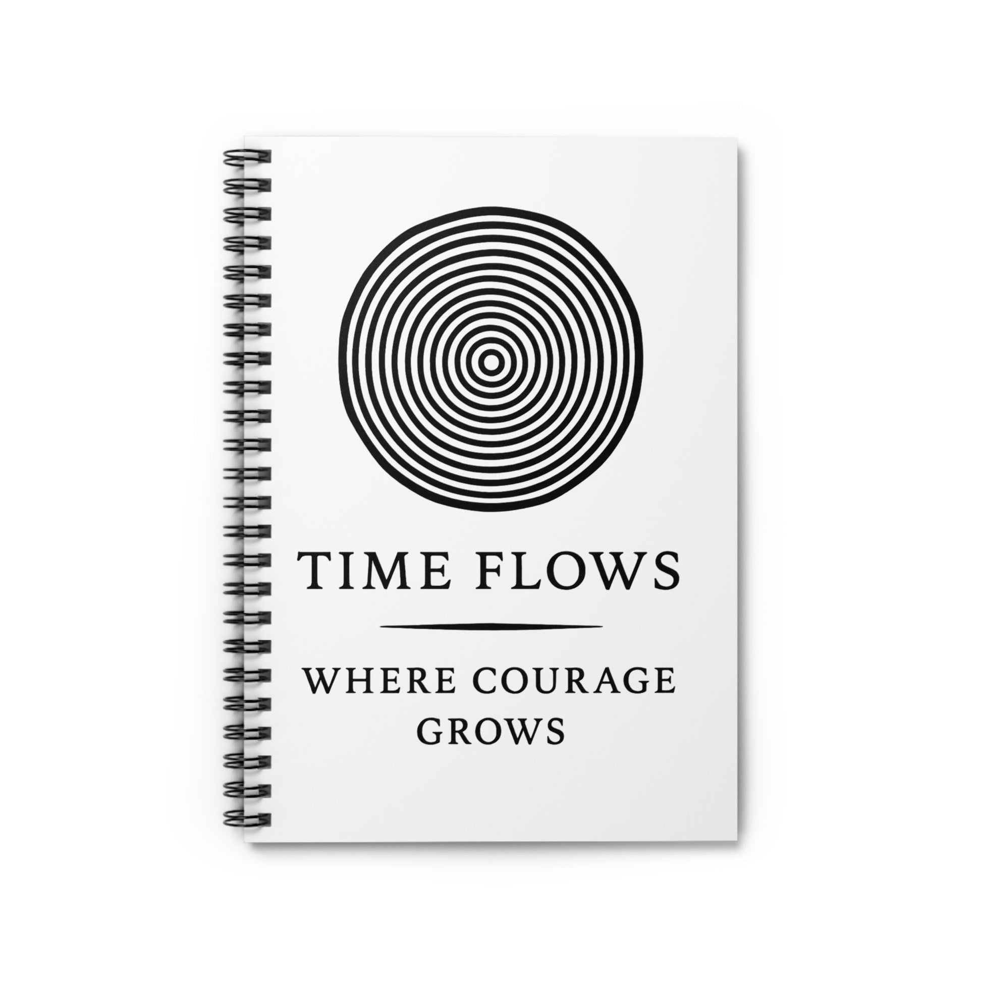 Time Flows Spiral Notebook — "Where Courage Grows" Inspirational Ruled Journal - Atlas of Imaginary Worlds