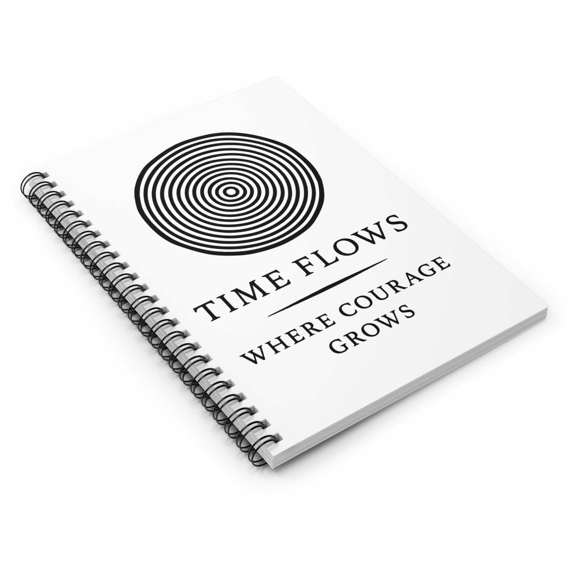 Time Flows Spiral Notebook — "Where Courage Grows" Inspirational Ruled Journal - Atlas of Imaginary Worlds