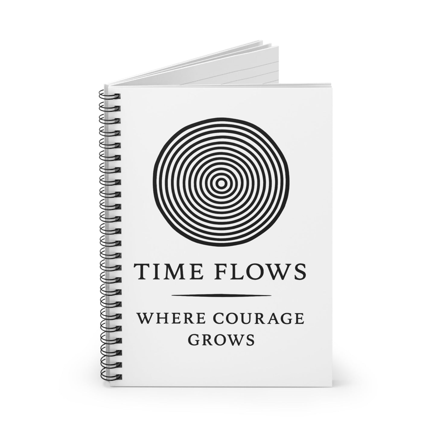 Time Flows Spiral Notebook — "Where Courage Grows" Inspirational Ruled Journal - Atlas of Imaginary Worlds