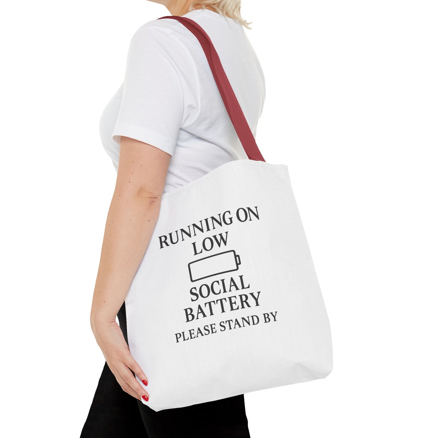 Tote Bag — "Running on Low Social Battery / Recharging" Printed Canvas Tote - Atlas of Imaginary Worlds