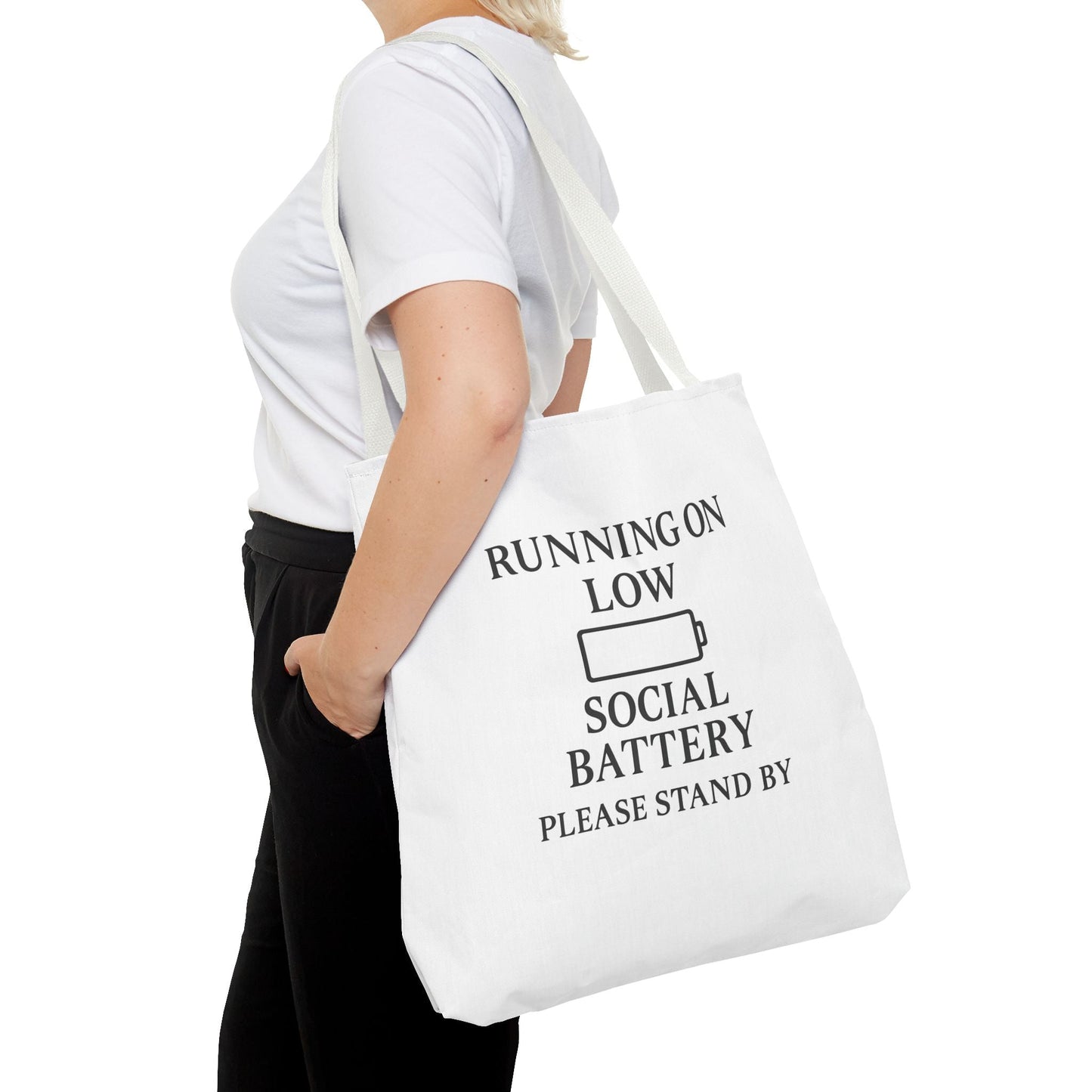 Tote Bag — "Running on Low Social Battery / Recharging" Printed Canvas Tote - Atlas of Imaginary Worlds
