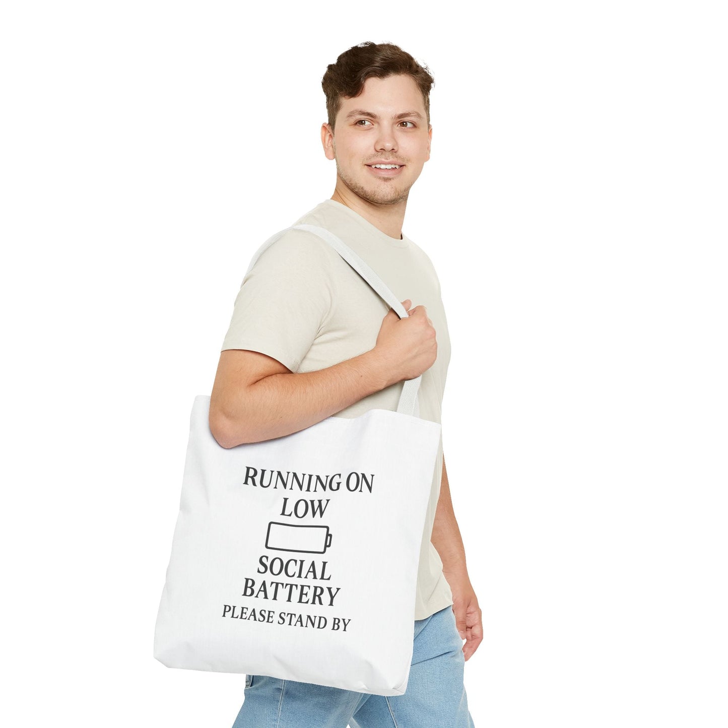 Tote Bag — "Running on Low Social Battery / Recharging" Printed Canvas Tote - Atlas of Imaginary Worlds
