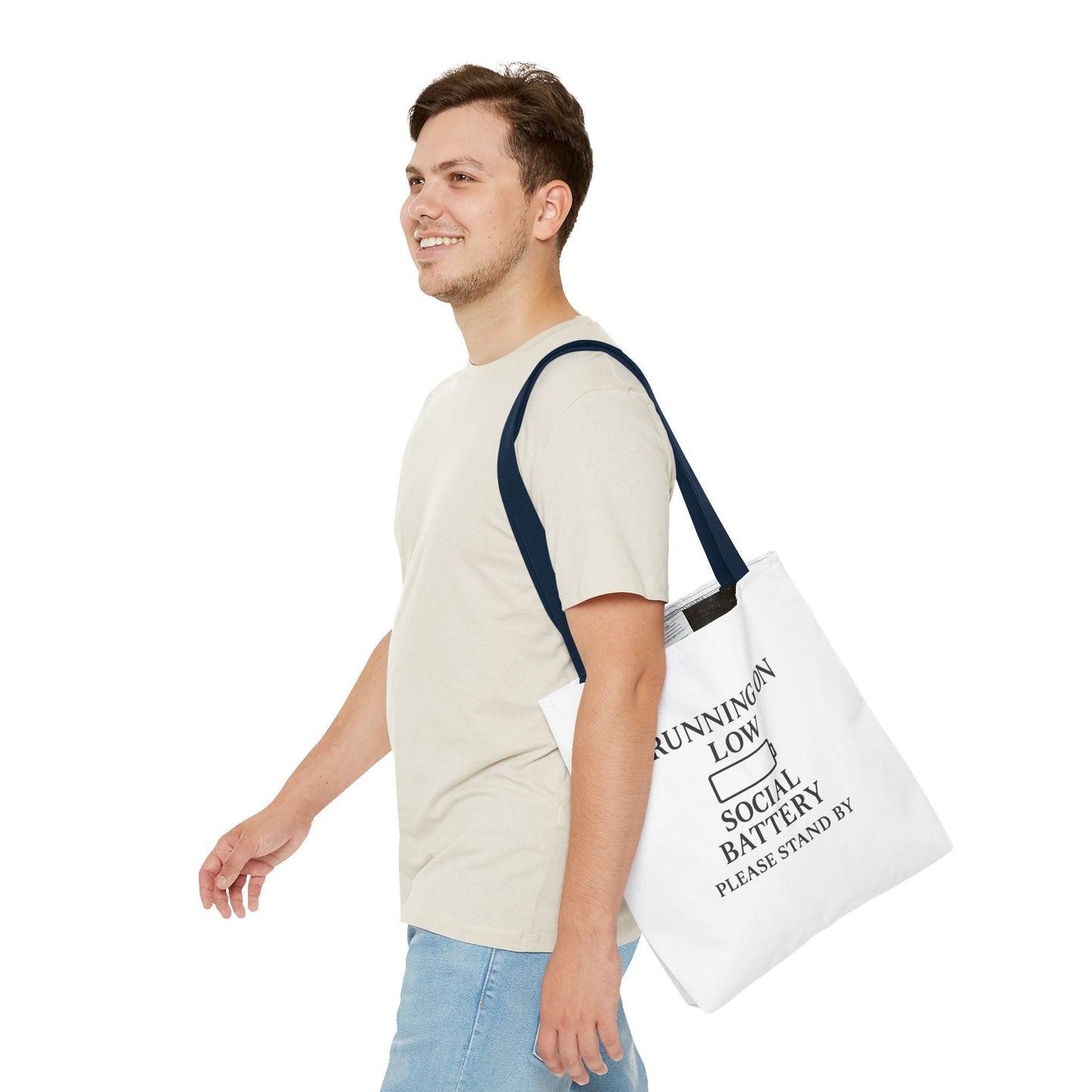 Tote Bag — "Running on Low Social Battery / Recharging" Printed Canvas Tote - Atlas of Imaginary Worlds